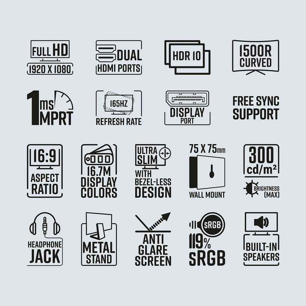 Zebronics ZEB-S27B (165Hz) 27 inch Curved Gaming Monitor (1500R, Full HD 1080P, HDR10, 16.7 Million Colors, 1ms, Inbuilt Speakers, Bezel-Less Design, AMD Free Sync, 300 Nits) - Image 2