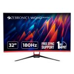 Zebronics S32A, 1800R Curved Gaming Monitor, 32 inch (80cm), 280 nits, 180Hz, WQHD, 2560x1440, FreeSync, 1ms MPRT, HDMI, DP, HDR10, Bezel Less, Built-in Speakers, Wall Mountable