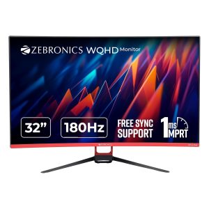 Zebronics S32A, 1800R Curved Gaming Monitor, 32 inch (80cm), 280 nits, 180Hz, WQHD, 2560x1440, FreeSync, 1ms MPRT, HDMI, DP, HDR10, Bezel Less, Built-in Speakers, Wall Mountable