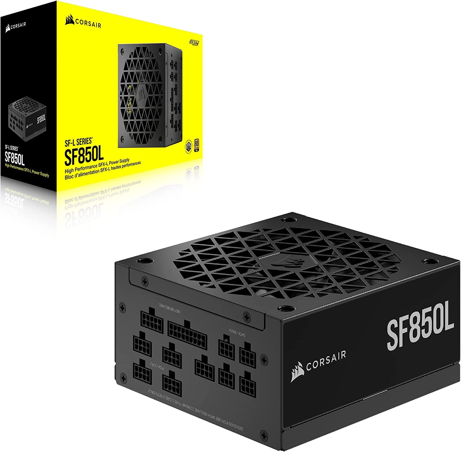 Corsair SF850L Fully Modular Low-Noise SFX Power Supply - ATX 3.0 AND PCIe 5.0 Compliant - Quiet 120mm PWM Fan - 80 Plus Gold Efficiency - Zero RPM Mode - 105?C-Rated Capacitors