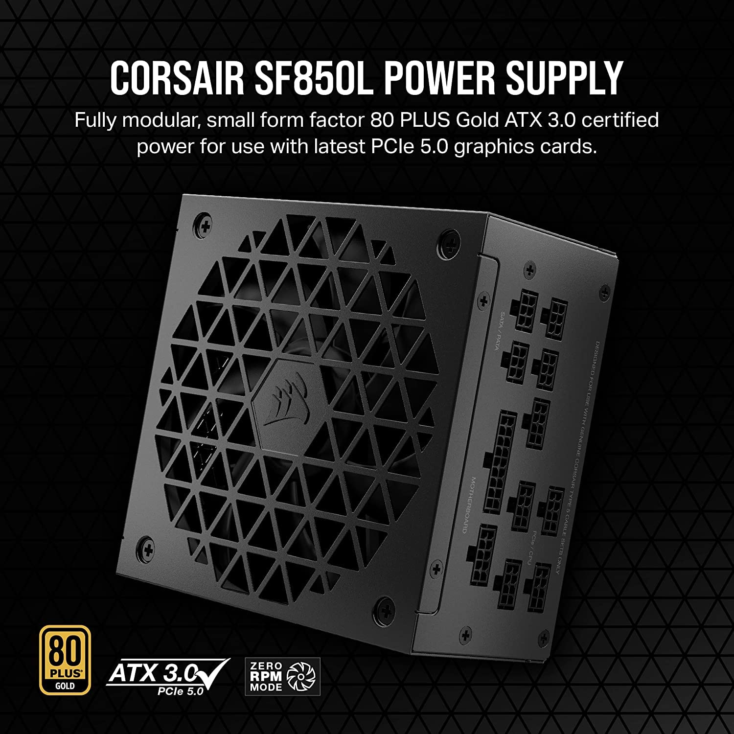 Corsair SF850L Fully Modular Low-Noise SFX Power Supply - ATX 3.0 AND PCIe 5.0 Compliant - Quiet 120mm PWM Fan - 80 Plus Gold Efficiency - Zero RPM Mode - 105?C-Rated Capacitors - Image 3