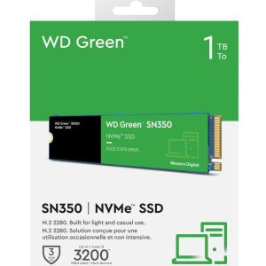 Western Digital WD Green SN350 NVMe 1TB SSD (WDS100T3G0C) - Upto 3200MB/s, 3 Yr Warranty, PCIe Gen 3 NVMe M.2 (2280)