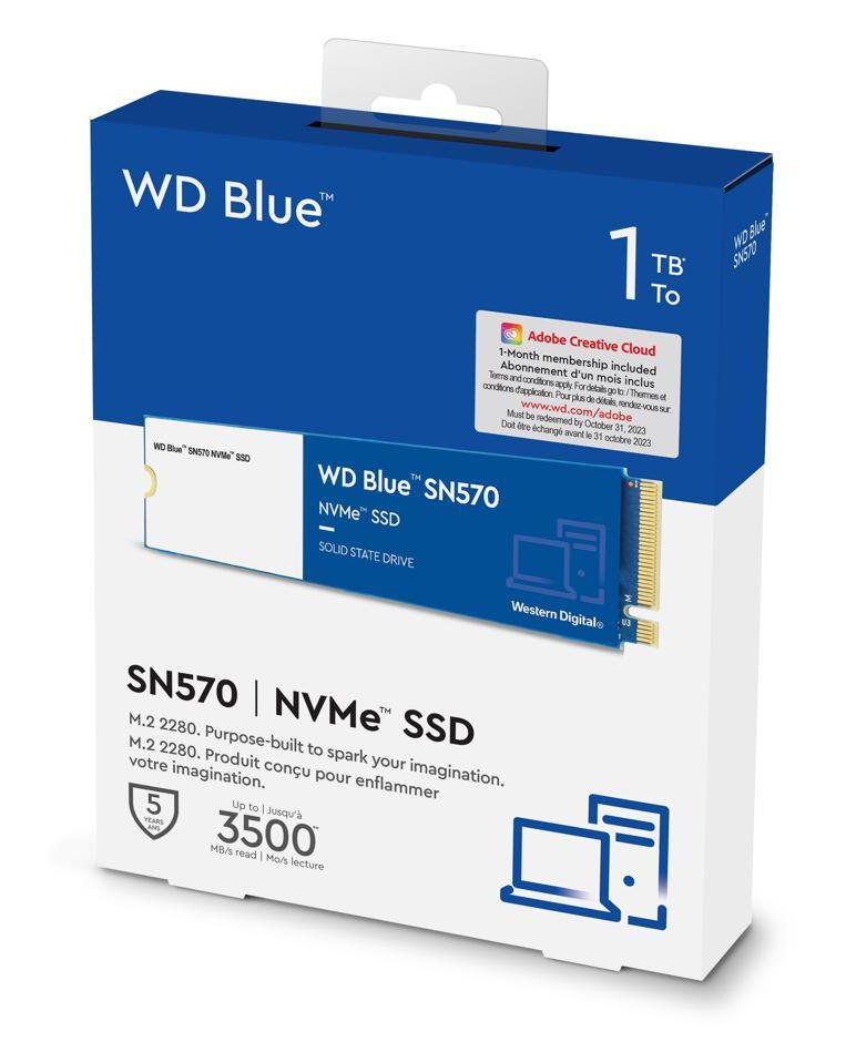 Western Digital WD Blue SN570 NVMe 1TB SSD (WDS100T3B0C) - Upto 3500MB/s, with Free 1 Month Adobe Creative Cloud Subscription, 5 Yr Warranty, PCIe Gen 3 NVMe M.2 (2280)