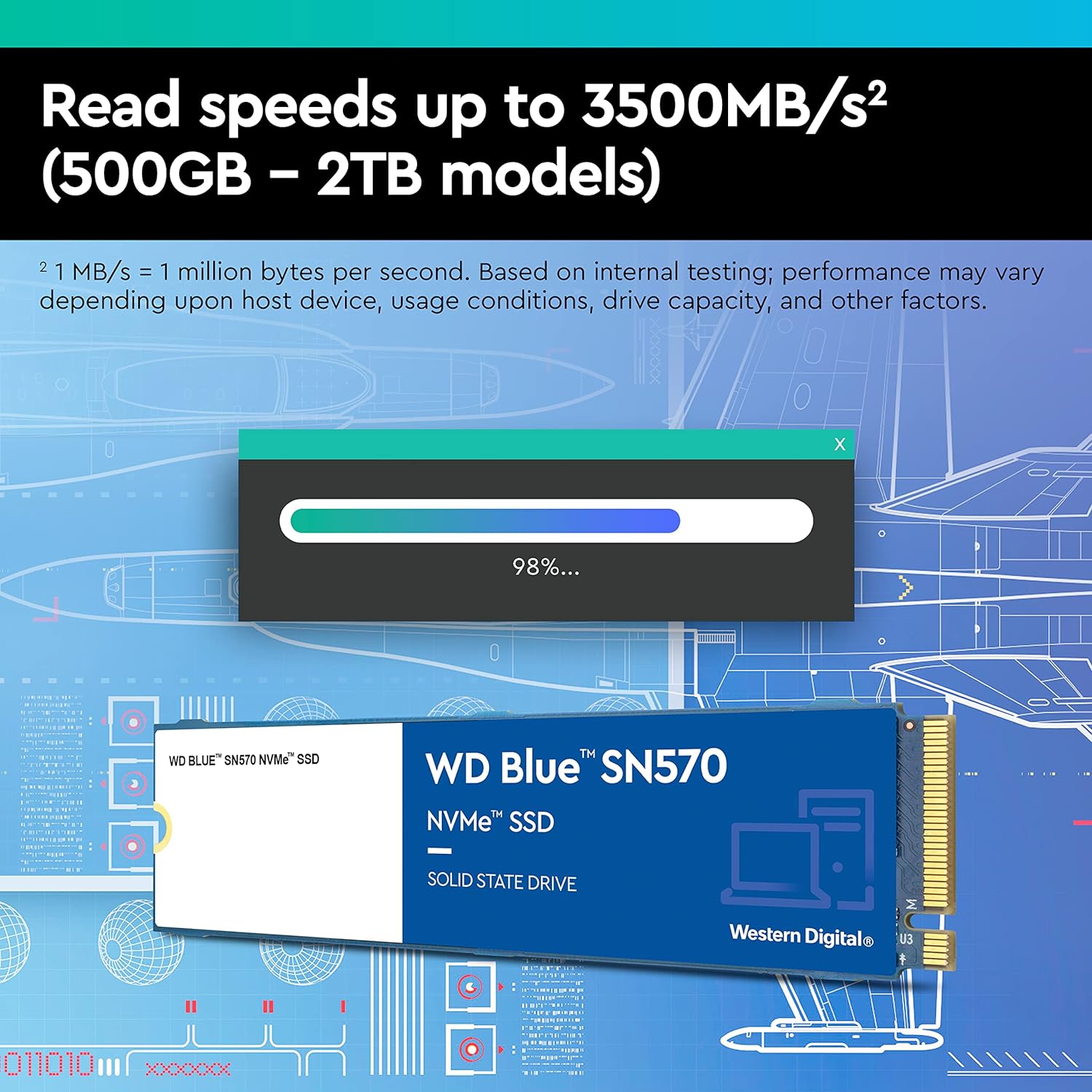Western Digital WD Blue SN570 NVMe 1TB SSD (WDS100T3B0C) - Upto 3500MB/s, with Free 1 Month Adobe Creative Cloud Subscription, 5 Yr Warranty, PCIe Gen 3 NVMe M.2 (2280) - Image 3
