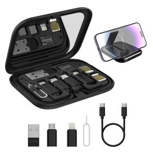 Portronics Snapcase 60W Multifunctional Fast Charging Data Cable Kit, Conversion Set USB A and Type C to Male Micro/Type C/Lightning, Data Transfer, Sim Storage, Sim Eject Pin, Pocket Mirror, Phone Holder