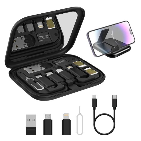 Portronics Snapcase 60W Multifunctional Fast Charging Data Cable Kit, Conversion Set USB A and Type C to Male Micro/Type C/Lightning, Data Transfer, Sim Storage, Sim Eject Pin, Pocket Mirror, Phone Holder