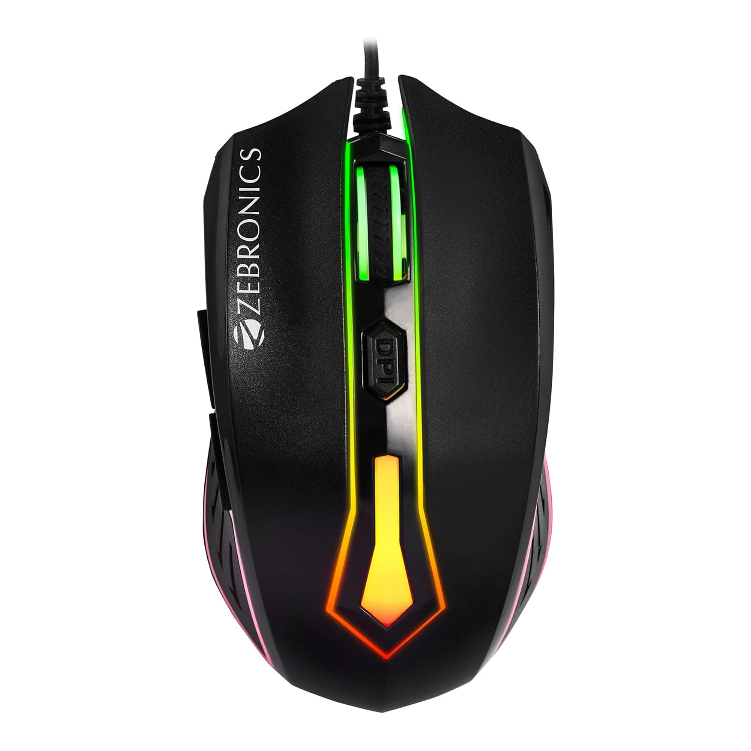 Zebronics Sniper Wired Gaming Mouse with 6 Buttons, Multicolor LED Lights, High Precision, DPI Switch with 800/1200/1600/2400 DPI?s, 1 Million Clicks, 87 Grams Light Mouse