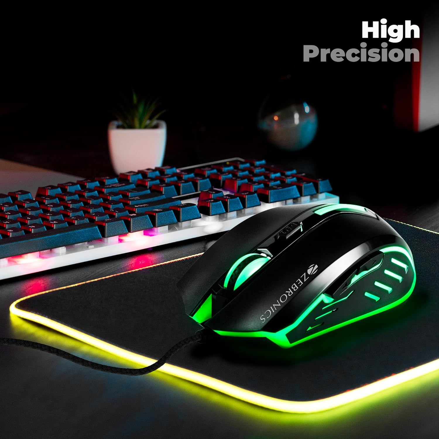 Zebronics Sniper Wired Gaming Mouse with 6 Buttons, Multicolor LED Lights, High Precision, DPI Switch with 800/1200/1600/2400 DPI?s, 1 Million Clicks, 87 Grams Light Mouse - Image 3