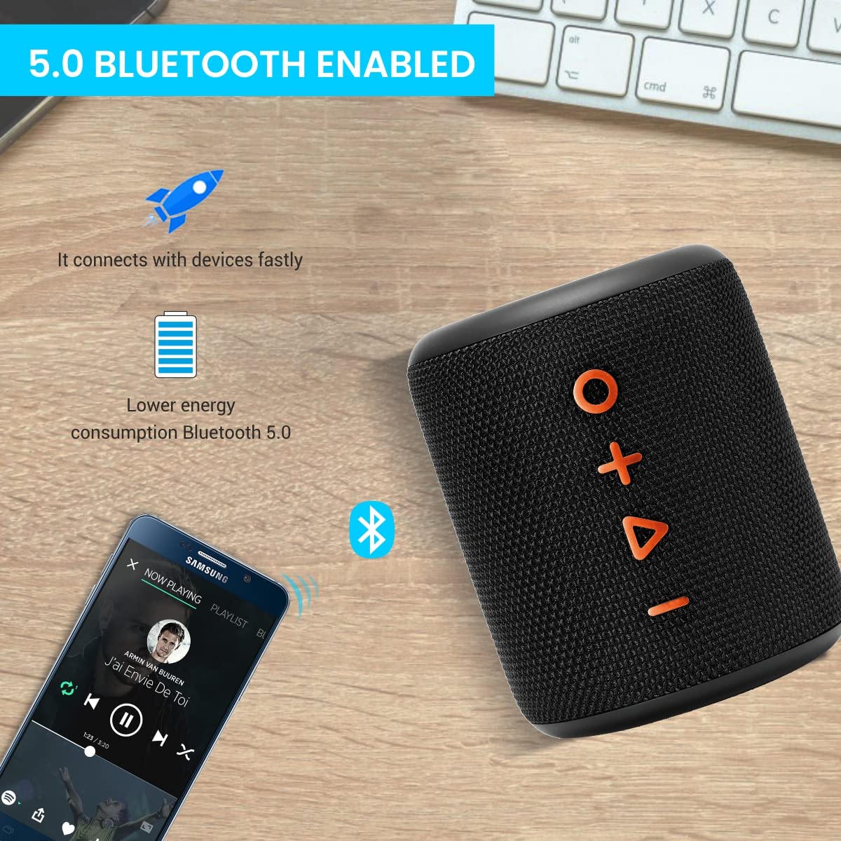 Portronics SoundDrum Plus 15W Portable Bluetooth Speaker with Boosted Bass, Equaliser, in-Built Mic, 3.5mm Aux in-Port, Pendrive & 2500mAh Battery (POR-1040) - Image 2