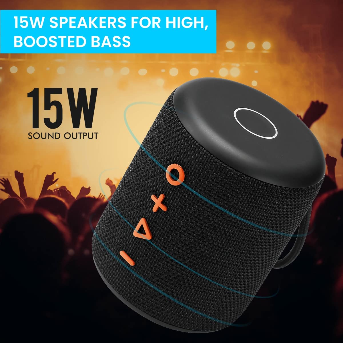 Portronics SoundDrum Plus 15W Portable Bluetooth Speaker with Boosted Bass, Equaliser, in-Built Mic, 3.5mm Aux in-Port, Pendrive & 2500mAh Battery (POR-1040) - Image 3