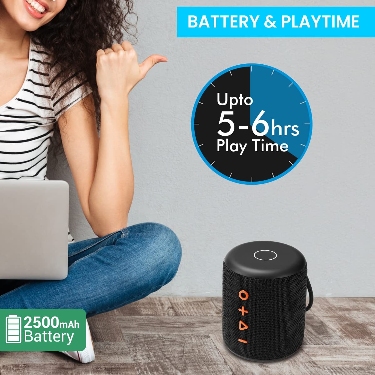 Portronics SoundDrum Plus 15W Portable Bluetooth Speaker with Boosted Bass, Equaliser, in-Built Mic, 3.5mm Aux in-Port, Pendrive & 2500mAh Battery (POR-1040) - Image 5