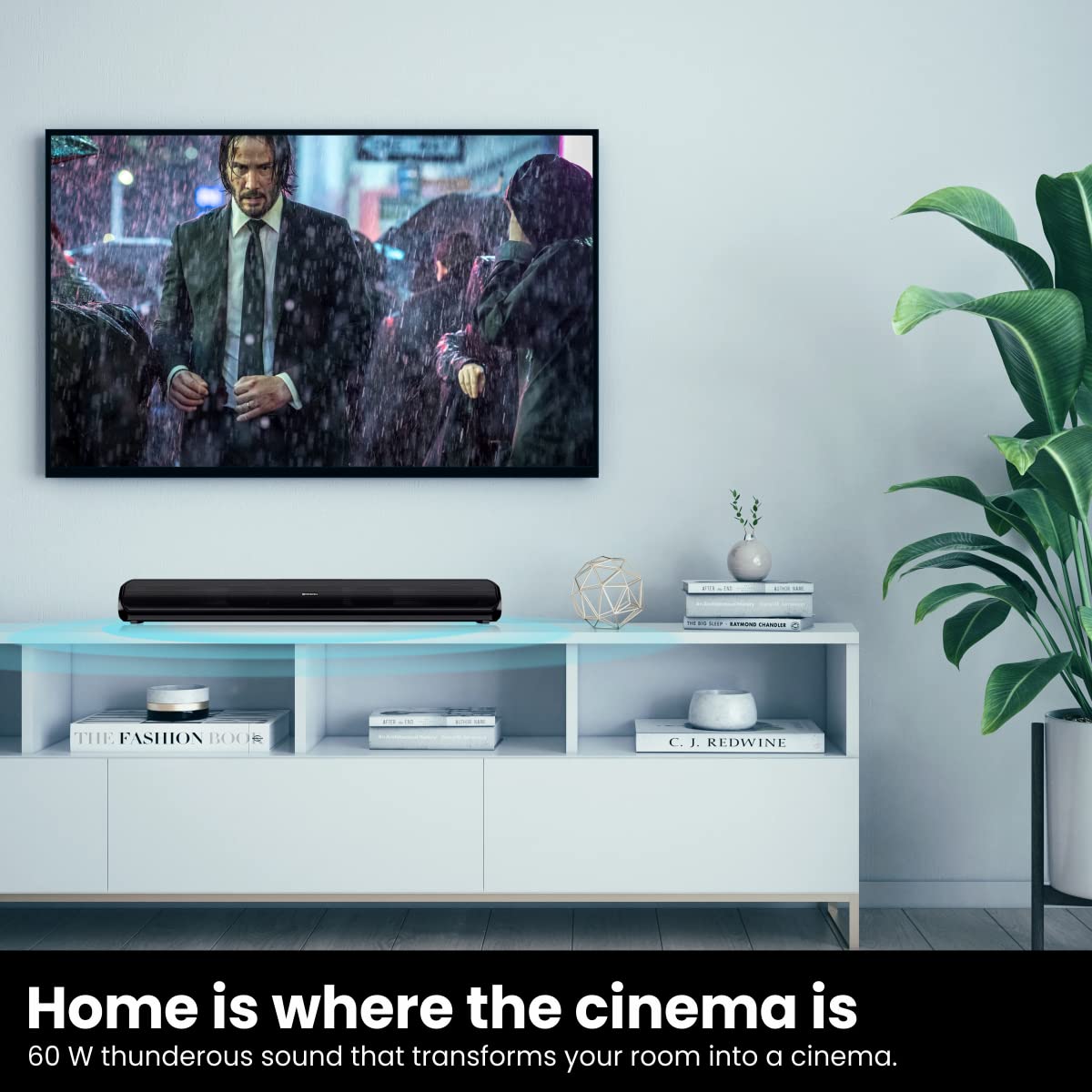 Portronics Sound Slick 6 60W Bluetooth Wireless Soundbar with Multiple Audio Modes/ 3.5mm Aux-in/ in-Built Power Cable/ Optical Input Port/ Remote Control (Black) - Image 2