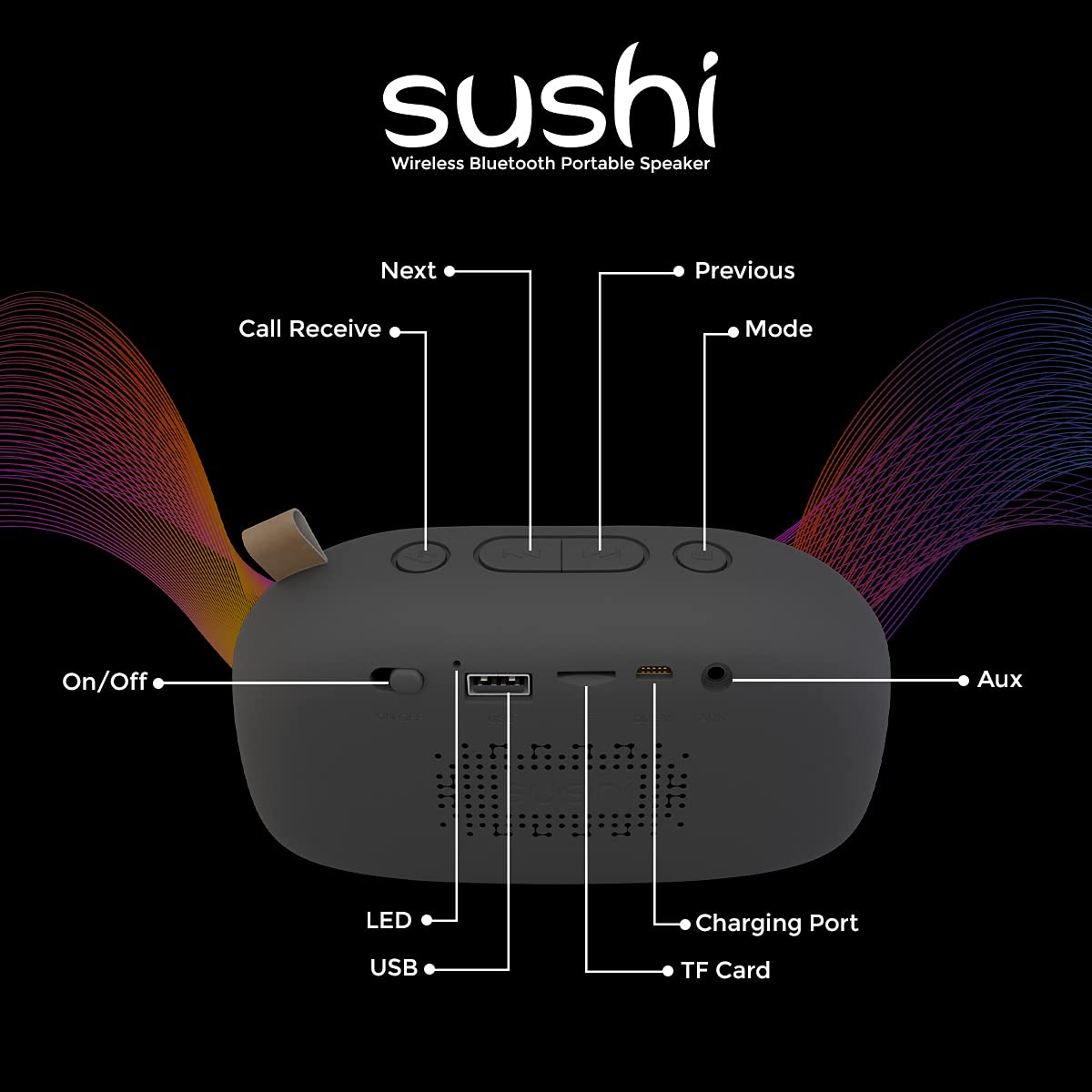 Just Corseca Sushi (Black) Wireless Bluetooth Portable Speaker - Image 4