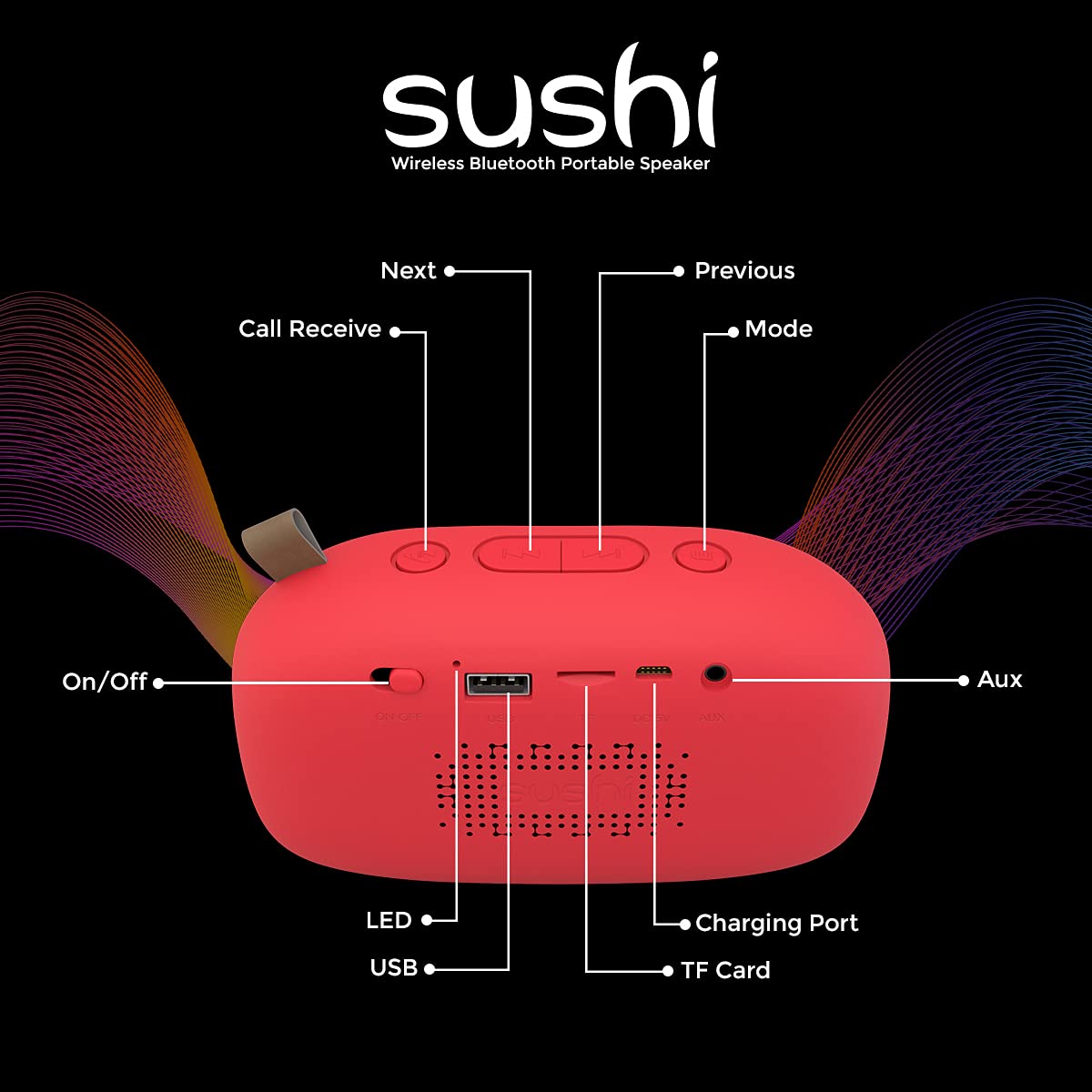 Just Corseca Sushi (Red) Wireless Bluetooth Portable Speaker - Image 5
