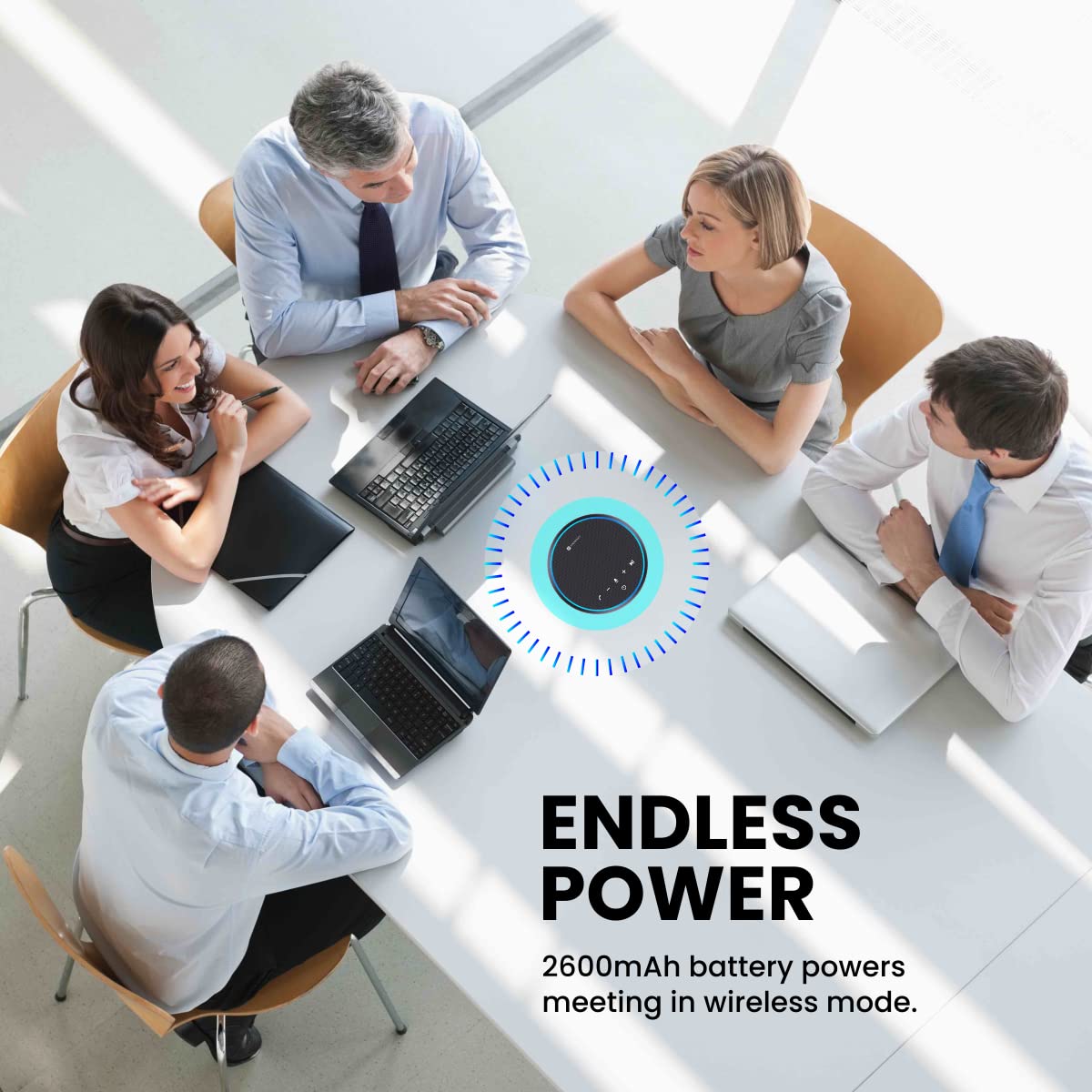 Portronics Talk One Conference Speaker with 360 Voice Coverage/ 3 Mics/ Bluetooth 5.1/ USB/ Aux-In slots (POR 1386) - Image 3