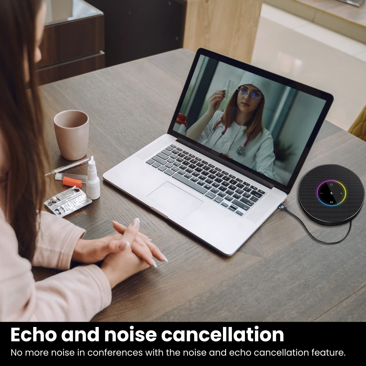 Portronics Talk Two Conference Speaker with Echo Cancellation and Noise Reduction, 3W Speakers and 3 Embedded Microphones 2M Microphone Coverage - Black - Image 7