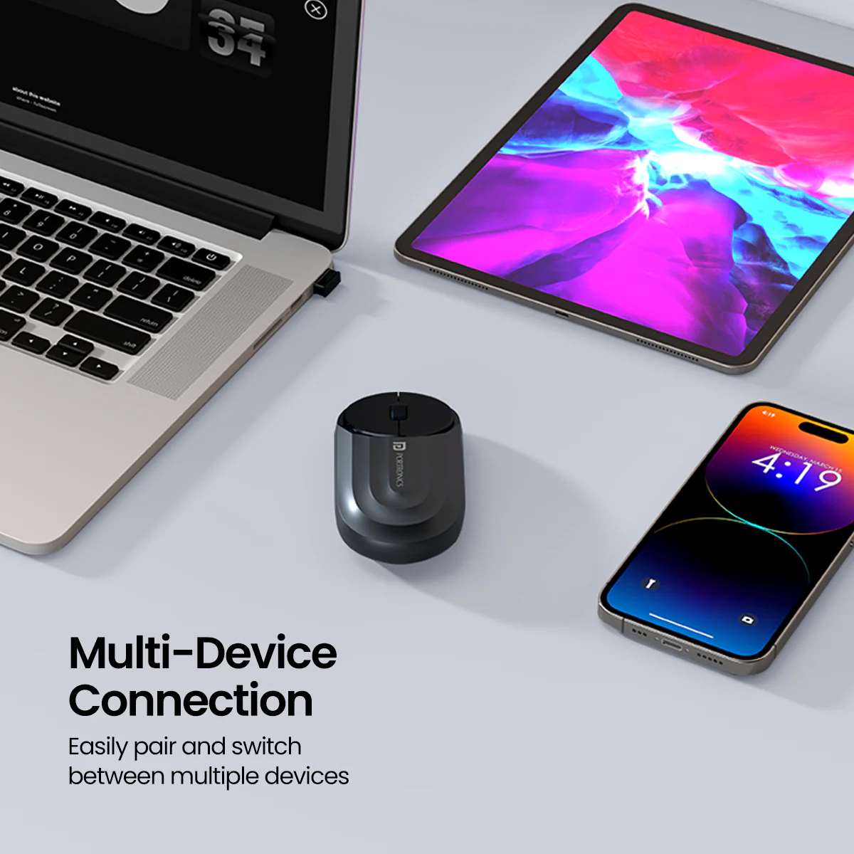 Portronics Toad 6 Rechargeable Bluetooth Mouse with 2.4 GHz Receiver & Silent Clicking Wireless Optical Mouse - Black - Image 3