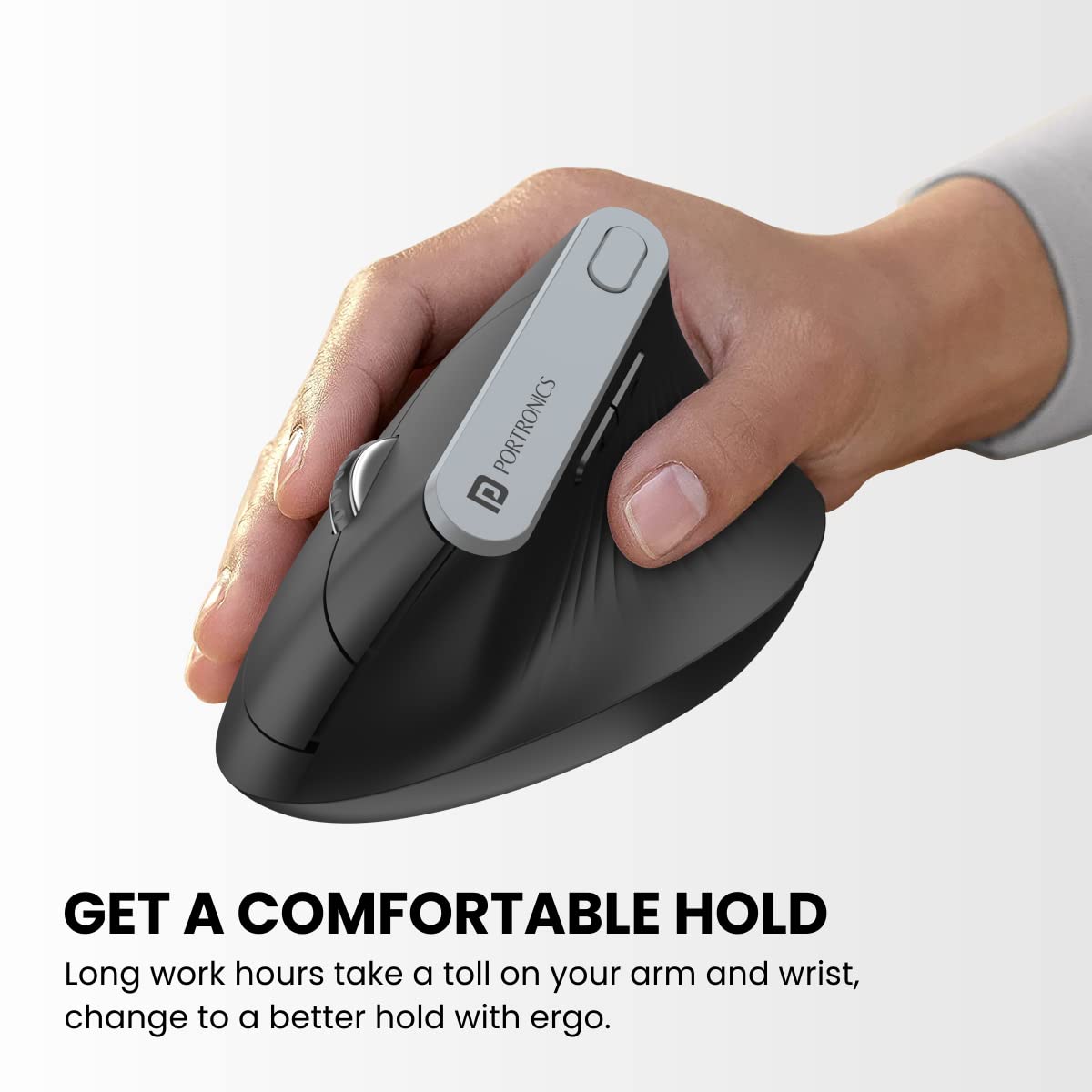 Portronics Toad Ergo Vertical Advanced Wireless Ergonomic Mouse 2.4Ghz, 6D Button/ Wrist Support/ Adjustable DPI Upto 1200/ Supports Hand Posture (Black) - Image 4