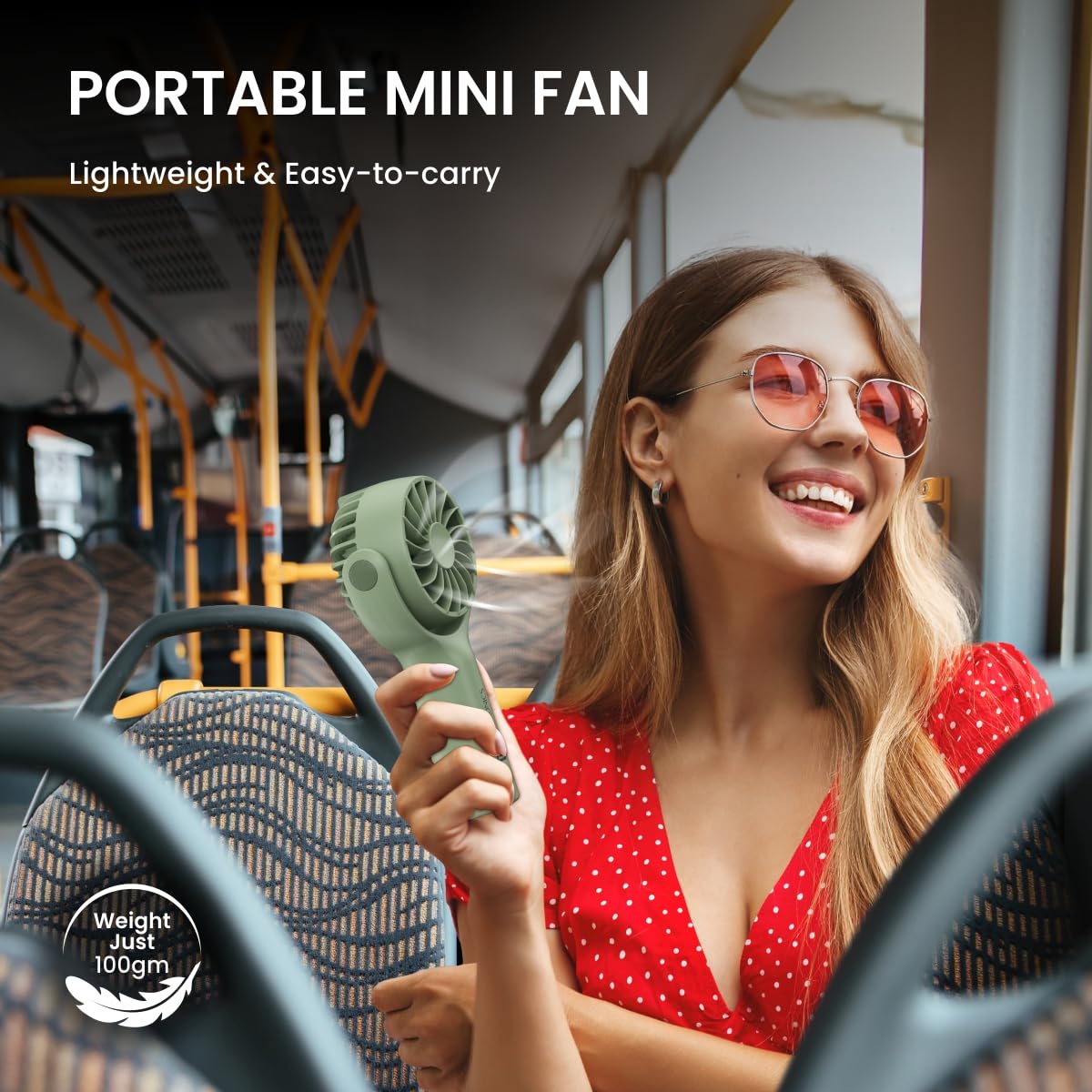 Portronics Toofan Mini Portable Rechargeable Fan with 3 Speed Modes/ Upto 7800 RPM Max Speed/ 2000 mAh Battery/ Type C Charging Port/ Magnetic Base for Stability (Green) - Image 2