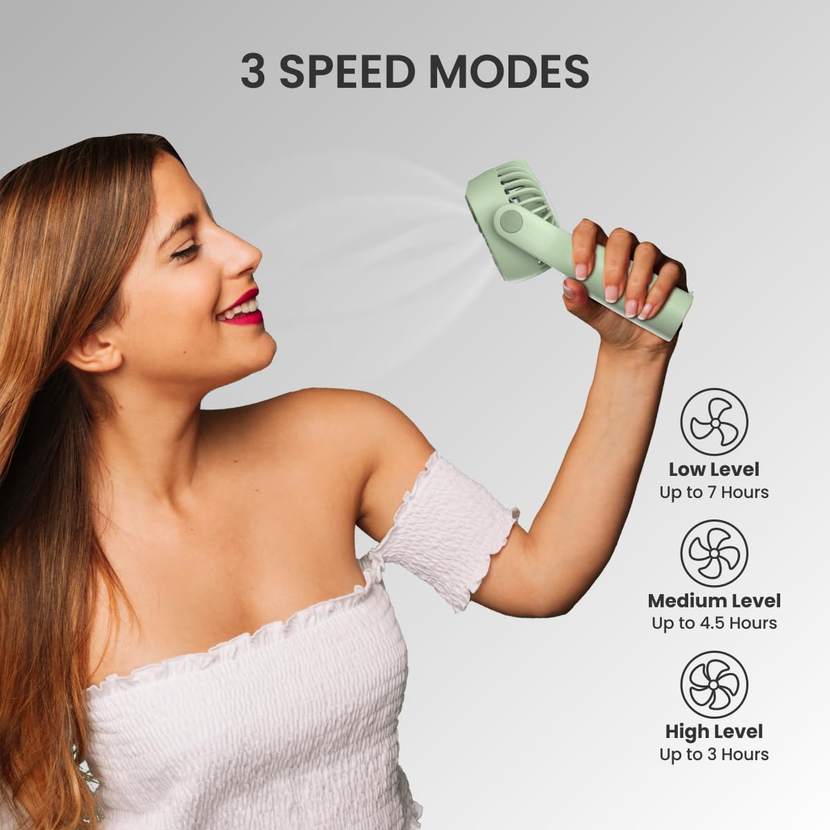 Portronics Toofan Mini Portable Rechargeable Fan with 3 Speed Modes/ Upto 7800 RPM Max Speed/ 2000 mAh Battery/ Type C Charging Port/ Magnetic Base for Stability (Green) - Image 3