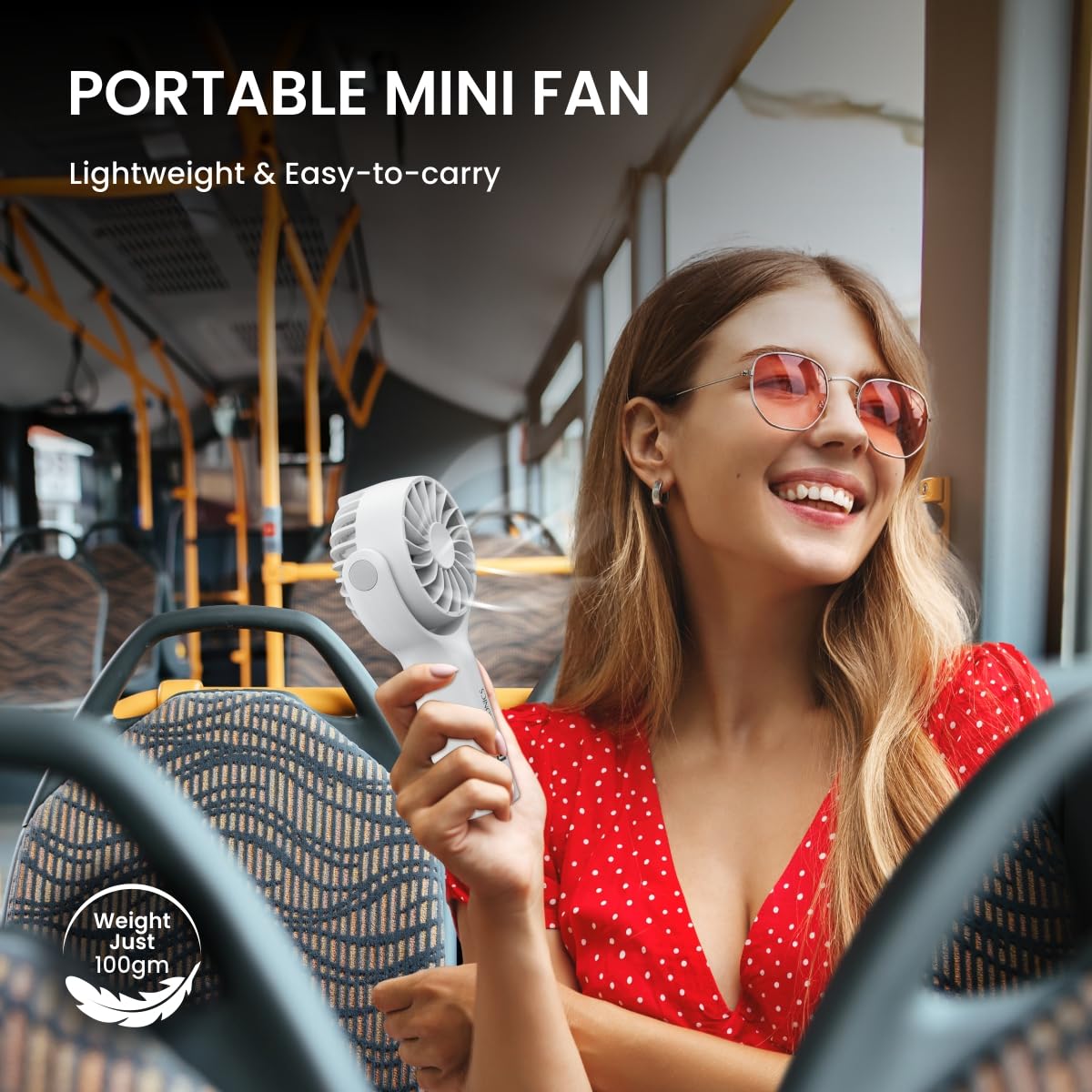 Portronics Toofan Mini Portable Rechargeable Fan with 3 Speed Modes/ Upto 7800 RPM Max Speed/ 2000 mAh Battery/ Type C Charging Port/ Magnetic Base for Stability (White) - Image 2