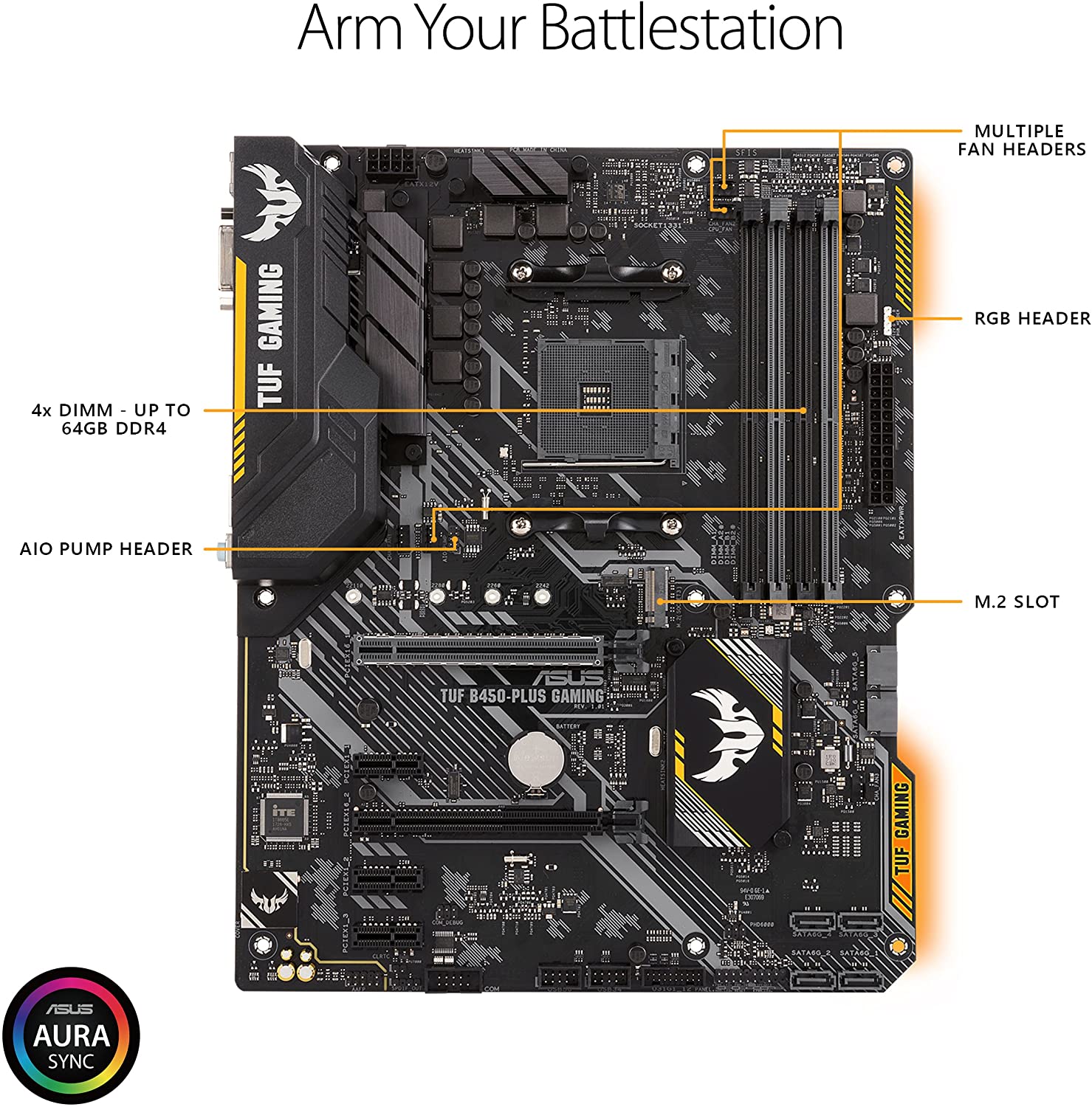 Asus TUF B450-PLUS GAMING Motherboard for AMD Ryzen 5000/ 4000 G/ 3rd/2nd/1st Gen Series Processors - AM4 Socket - Image 2