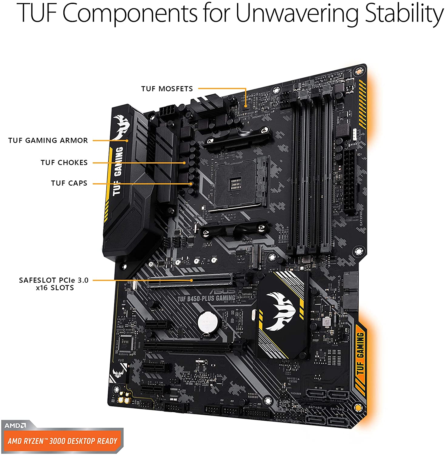 Asus TUF B450-PLUS GAMING Motherboard for AMD Ryzen 5000/ 4000 G/ 3rd/2nd/1st Gen Series Processors - AM4 Socket - Image 3