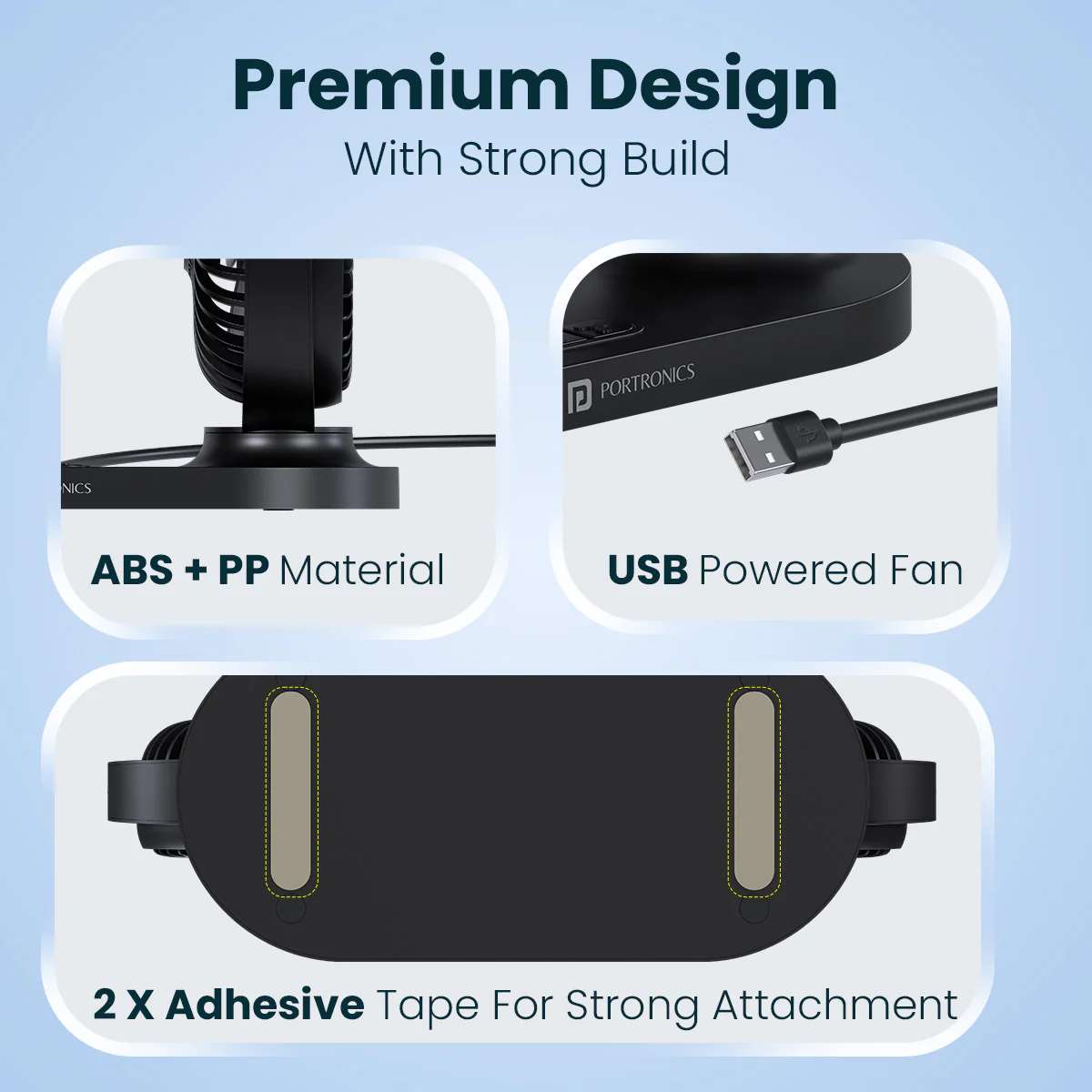 Portronics Twin Cool Rotatable Dual Heads USB fan, Brushless Motor, Rotatable Heads, 3 Speed Mode, USB Powered Fan, Triple-Blade Design - Image 4