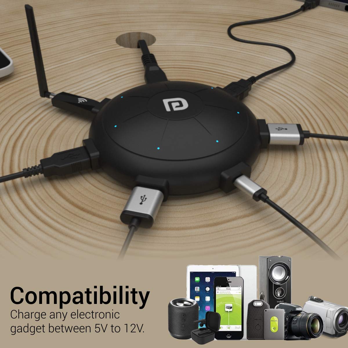 Portronics UFO PRO 6 Ports, 60W Charging Station with PD + QC Output & Detachable Cable (POR-1094) - Image 5