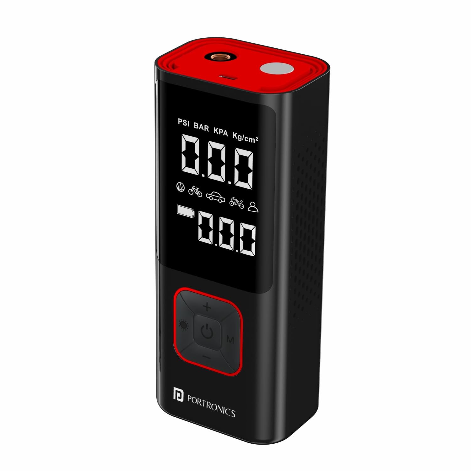 Portronics Vayu 2.0 Rechargeable Tyre Inflator with 150 PSI Pressure/ 6000 mAh Battery/ Preset Modes/ Digital Display/ Flashlight Torch - Air Pump Compressor for Car, Bike, Cycle (Black)