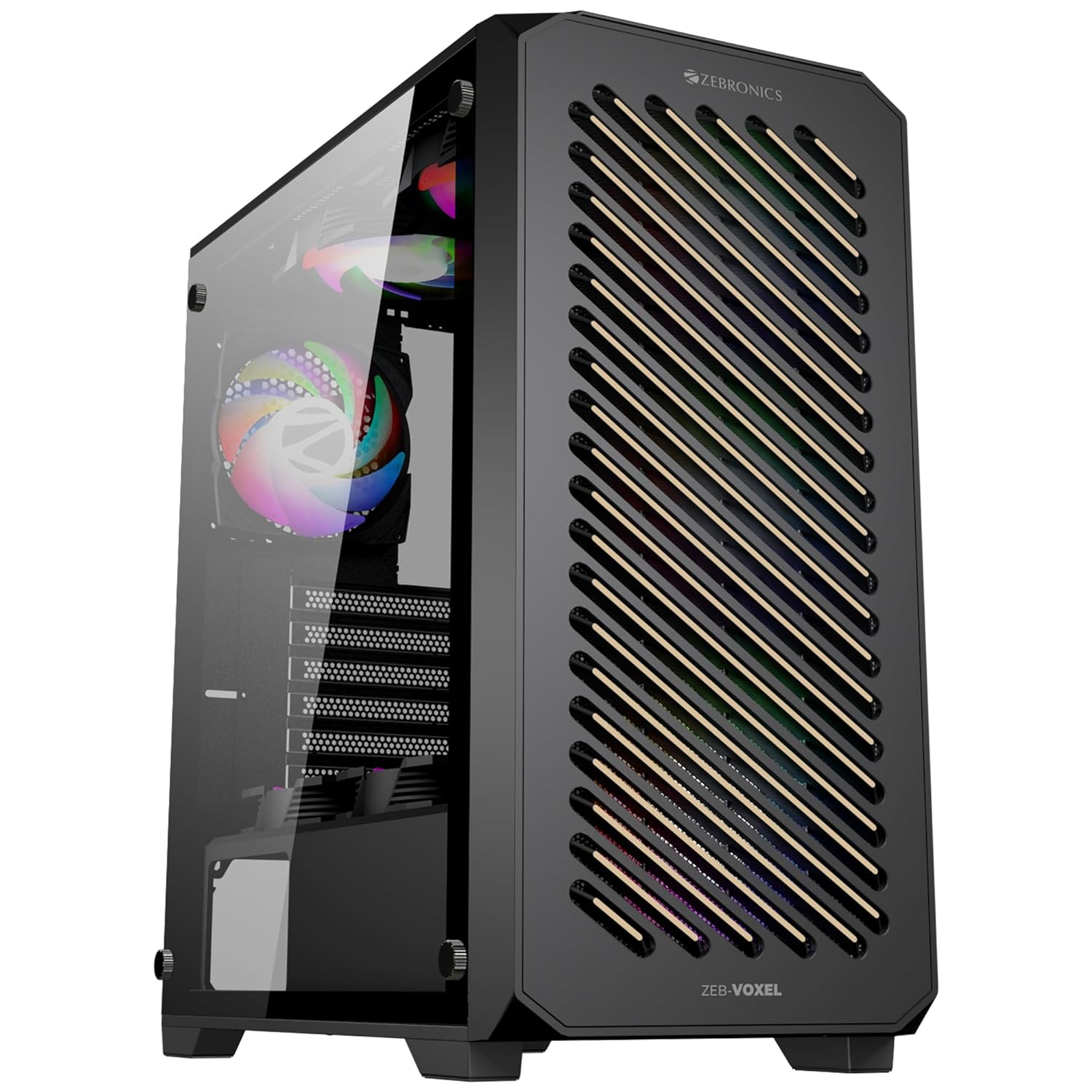 Zebronics Voxel Mid-Tower Premium Gaming Cabinet/ ATX/ ARGB Rear Fan/ LED Control Switch/ Tempered Glass Panel/ USB 3.0/ 360mm Front or 240mm Top AIO Cooler support with Top and Bottom Dust Filter