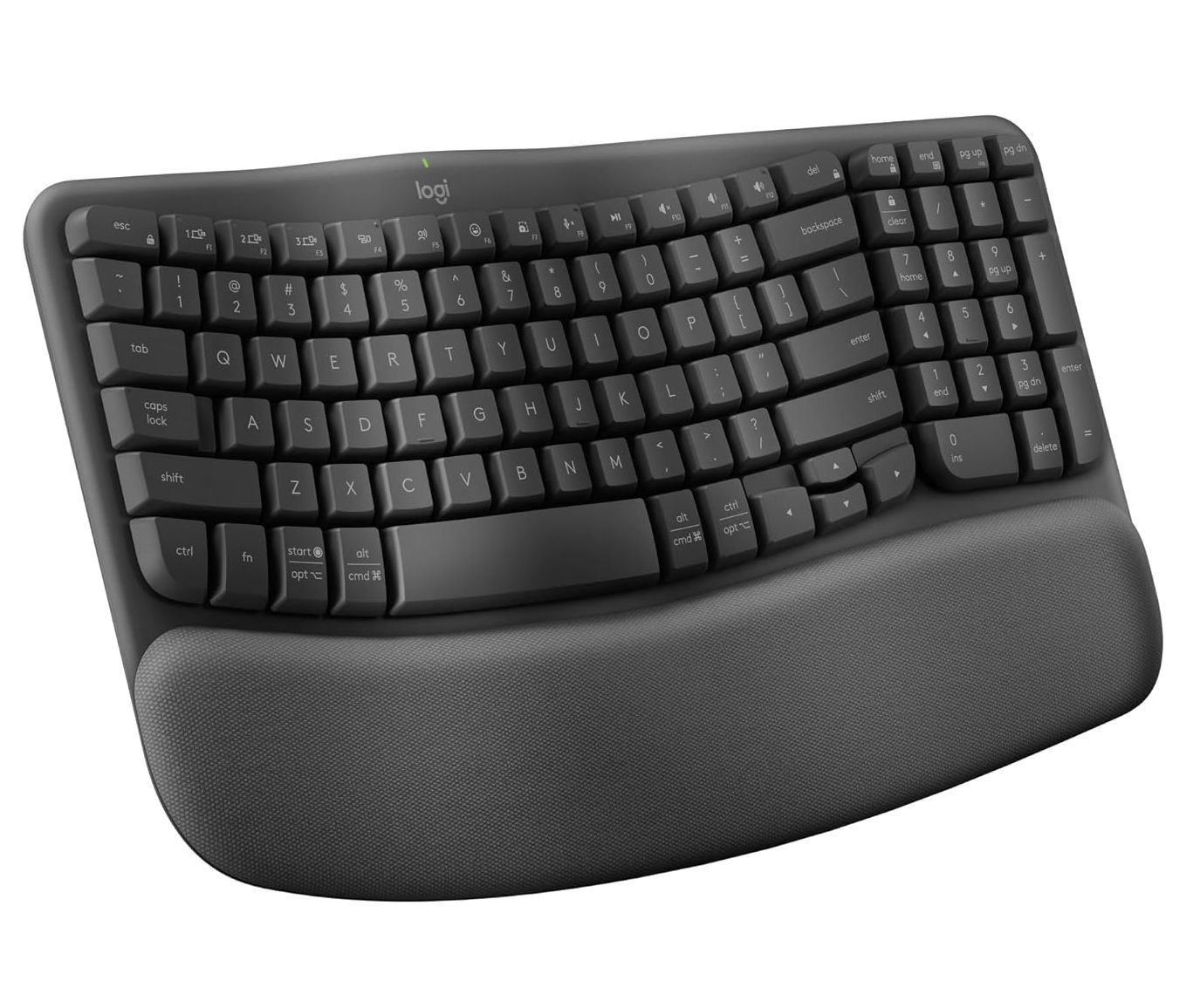 Logitech Wave Keys Wireless Ergonomic Keyboard with Cushioned Palm Rest, Comfortable Natural Typing, Easy-Switch, Bluetooth, Logi Bolt Receiver, for Multi-OS, Windows/Mac - Graphite