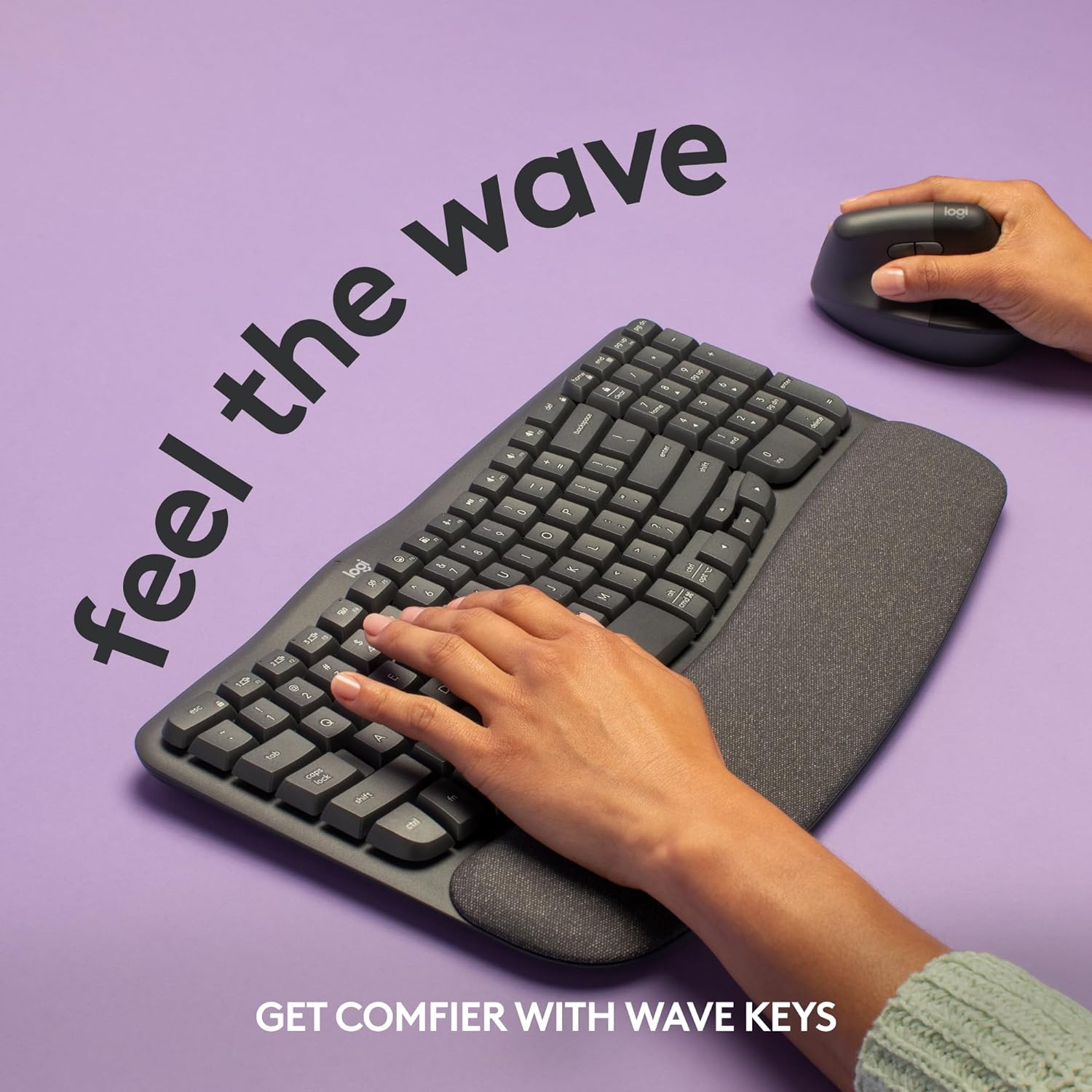 Logitech Wave Keys Wireless Ergonomic Keyboard with Cushioned Palm Rest, Comfortable Natural Typing, Easy-Switch, Bluetooth, Logi Bolt Receiver, for Multi-OS, Windows/Mac - Graphite - Image 2