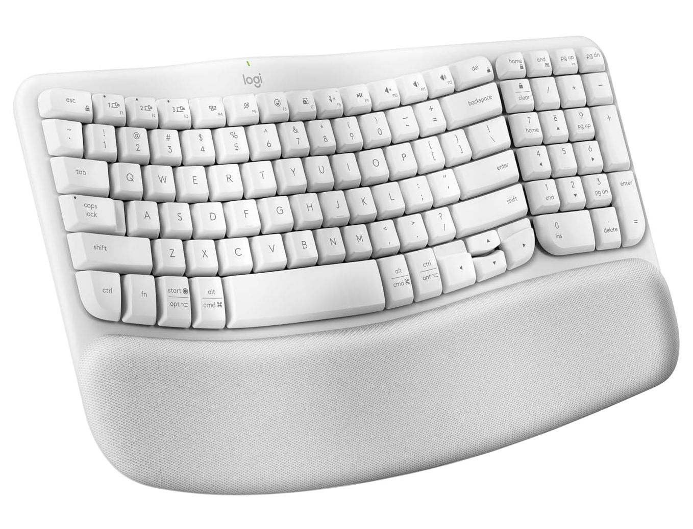 Logitech Wave Keys Wireless Ergonomic Keyboard with Cushioned Palm Rest, Comfortable Natural Typing, Easy-Switch, Bluetooth, Logi Bolt Receiver, for Multi-OS, Windows/Mac - Off White