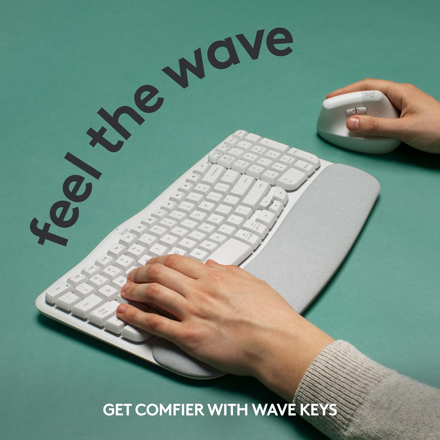 Logitech Wave Keys Wireless Ergonomic Keyboard with Cushioned Palm Rest, Comfortable Natural Typing, Easy-Switch, Bluetooth, Logi Bolt Receiver, for Multi-OS, Windows/Mac - Off White - Image 2