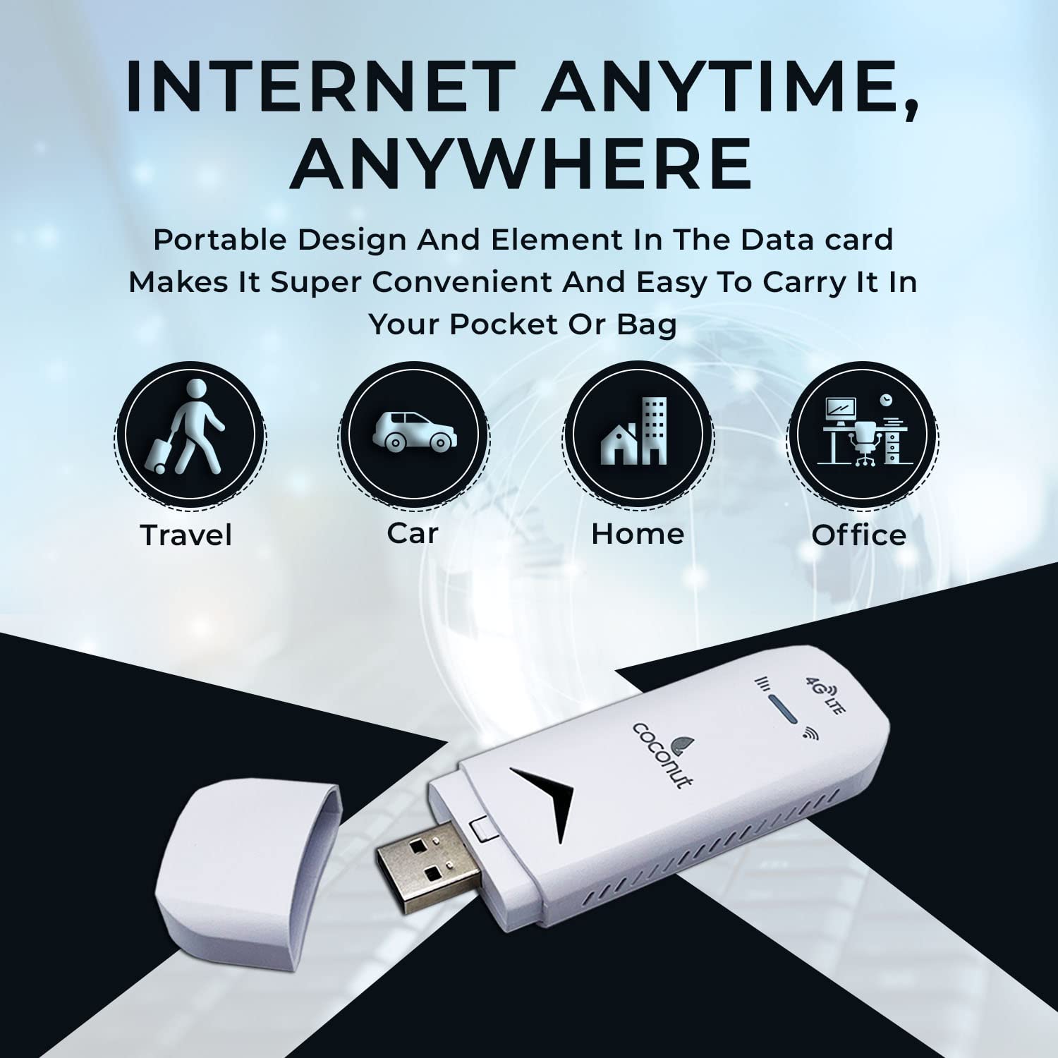 Coconut Konnect 4G Dongle for All Sims (Airtel, Jio, BSNL, Vodafone) - Dual Band 2.4 GHz & 5 GHz 4G Data Card with SIM Adapter (White) - Image 5