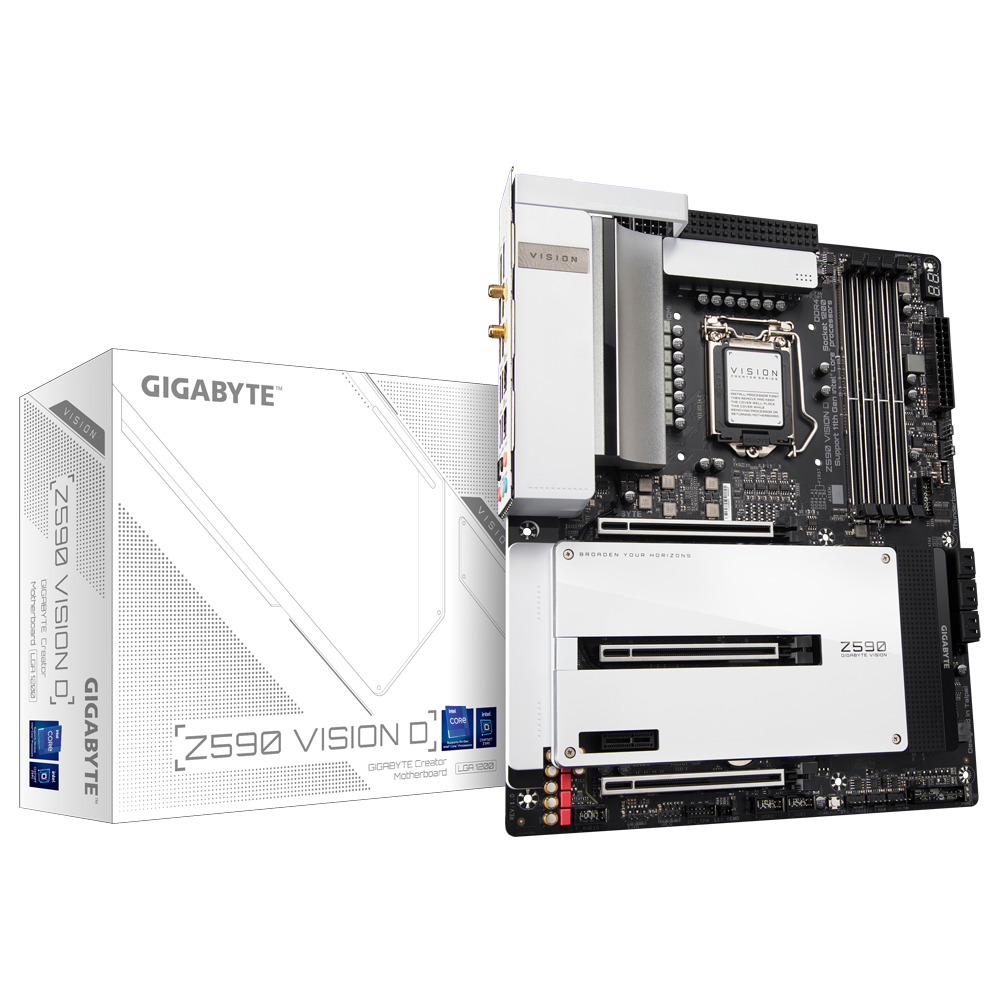 Gigabyte Z590 VISION D Creators Motherboard for Intel 10th/ 11th Gen Processors - LGA1200 Socket (Triple M.2, PCIe 4.0, USB 3.2 Gen2X2 Type-C, Intel WIFI 6, Dual 2.5GbE LAN, Intel Thunderbolt 4)
