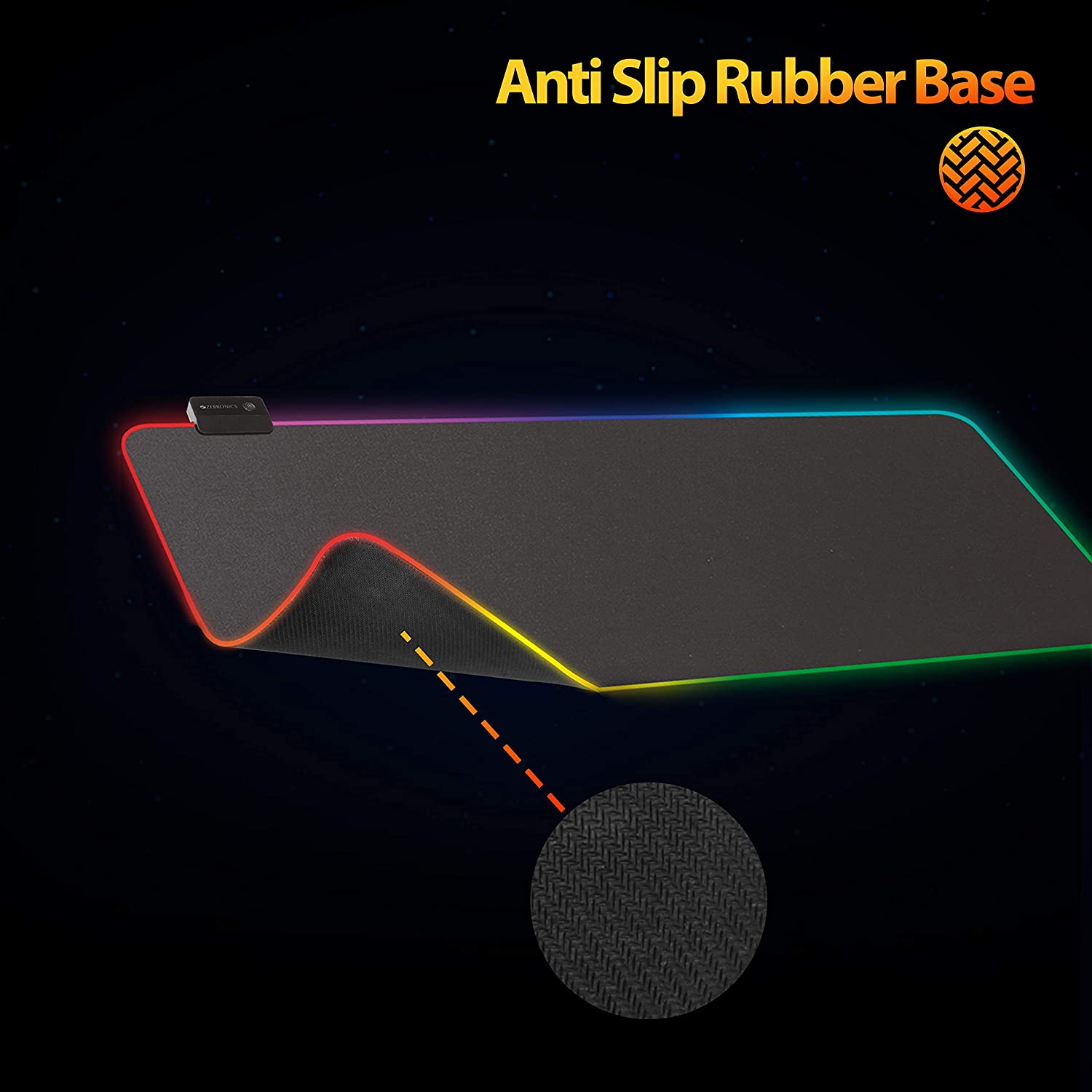 Zebronics Blaze XL RGB Gaming Mouse Pad with Micro Weave Texture/ 13 RGB Modes/ Anti Slip Rubber Base/ 800x300mm (Black) - Image 4