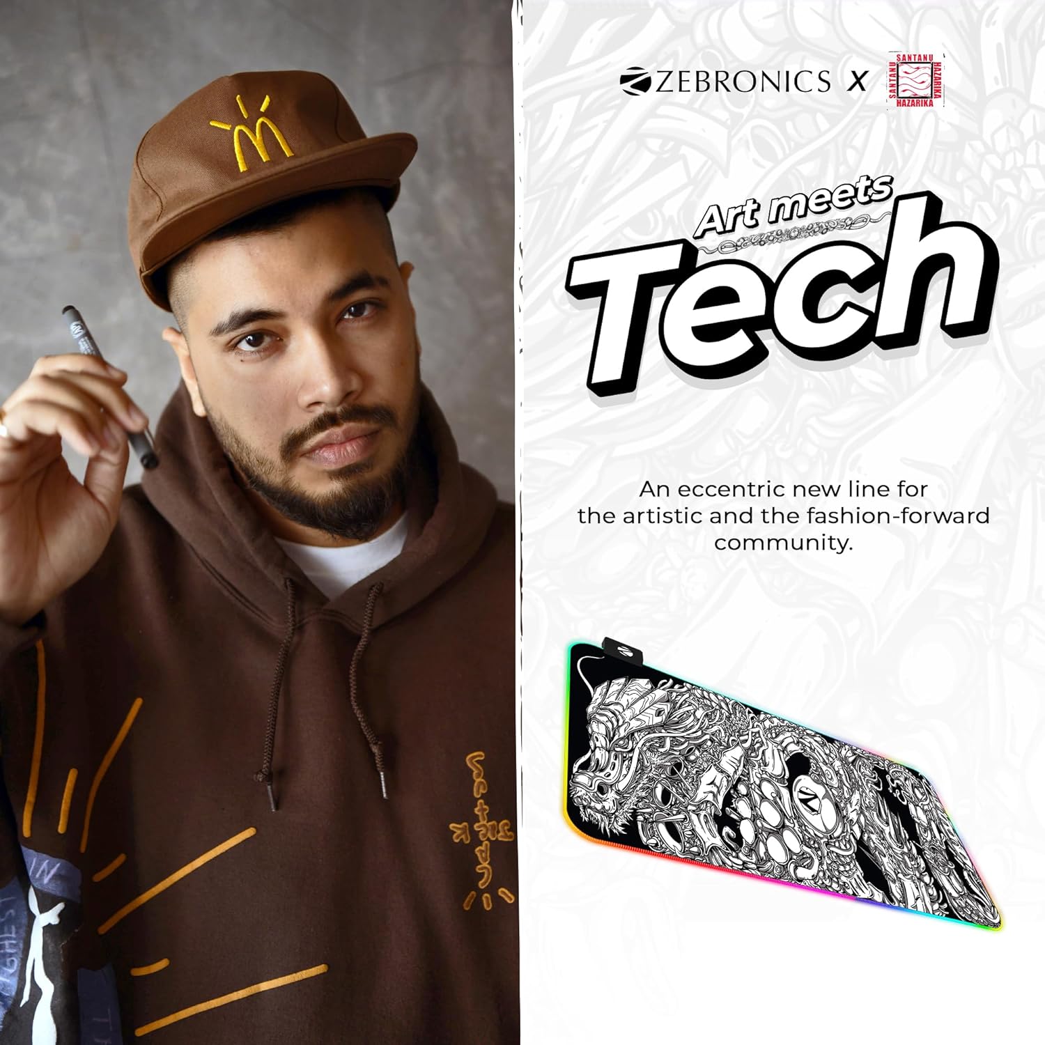 Zebronics Blaze XL RGB Gaming Mouse Pad (Designed by Santanu Hazarika) (80 x 30cm) with 13 RGB Modes/ 2 Levels of Brightness/ Micro Weave Texture for Optimal Accuracy (Black + White) - Image 2