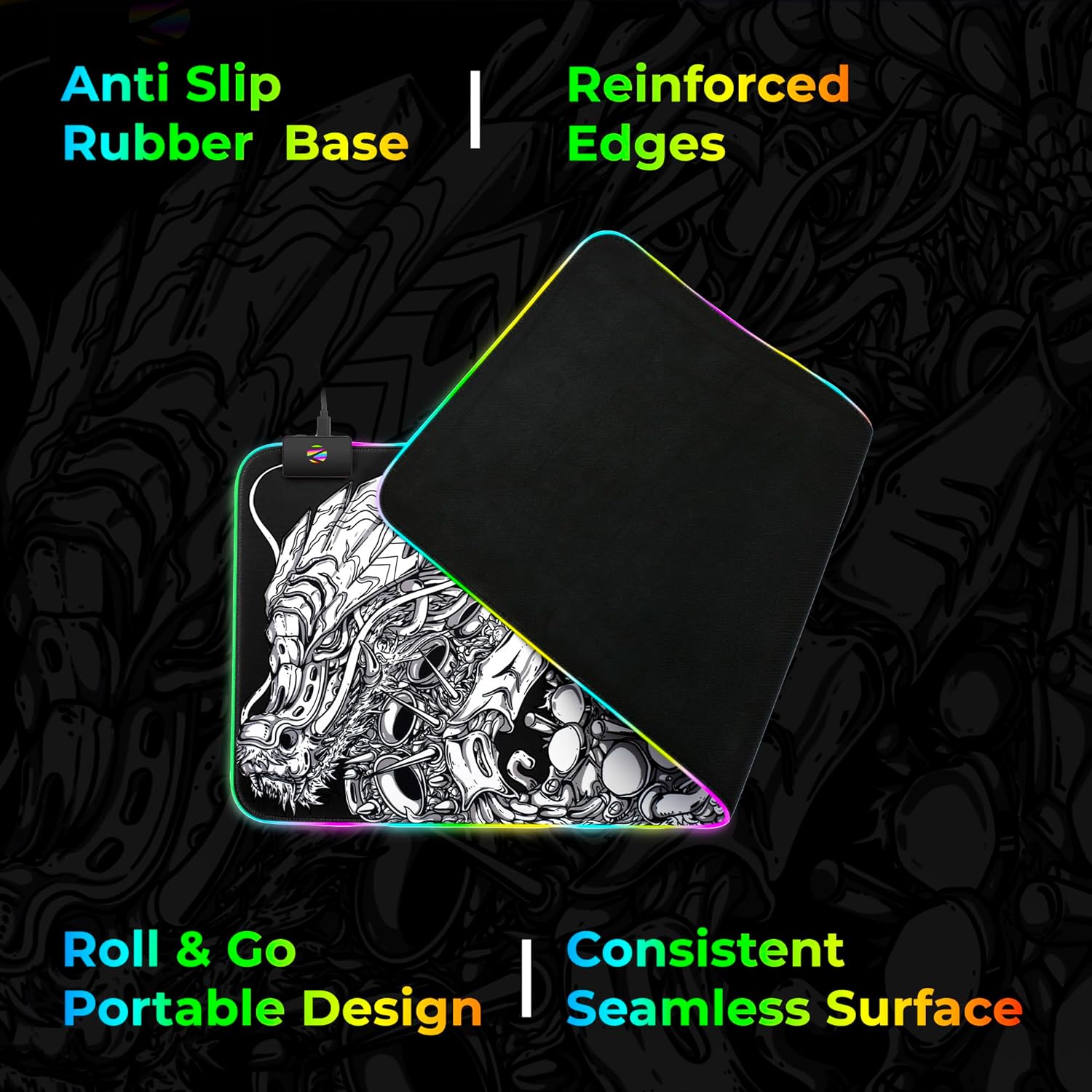 Zebronics Blaze XL RGB Gaming Mouse Pad (Designed by Santanu Hazarika) (80 x 30cm) with 13 RGB Modes/ 2 Levels of Brightness/ Micro Weave Texture for Optimal Accuracy (Black + White) - Image 5