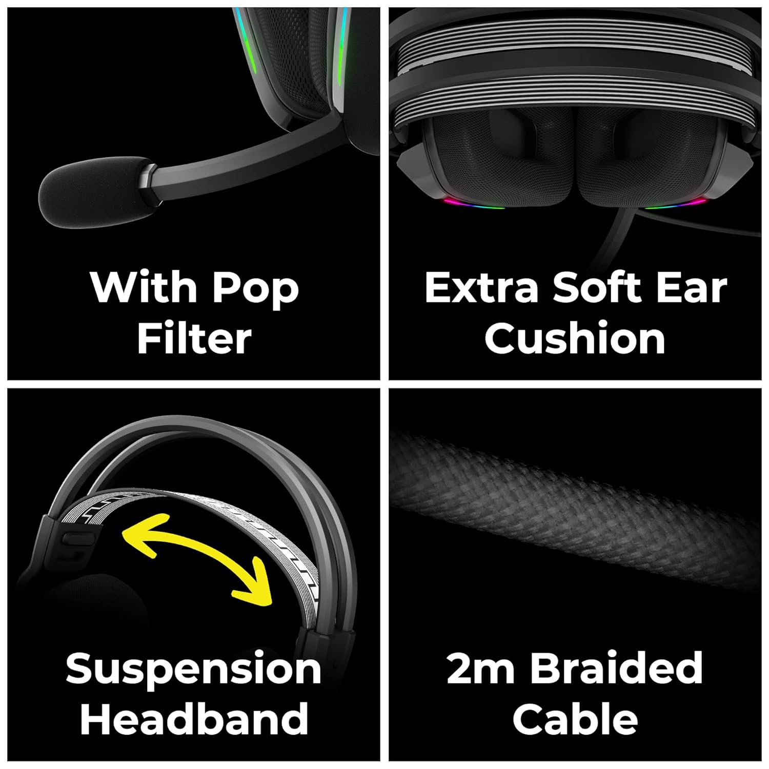 Zebronics Havoc Premium Gaming Over Ear Headphone with Dolby Atmos Subscription/ 50mm Neodymium Drivers/ Extra Soft Ear Cushion/ Suspension Headband/ Braided Cable (Black) - Image 5