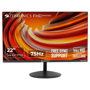 ZEBRONICS 22 inch 75Hz Monitor with FHD 1080p/ Free sync Support/ HDMI/ VGA/ 250 Nits max/ 16.7M Colors/ Built-in Speakers & Slim Bezel Less Design ZEB-S22A