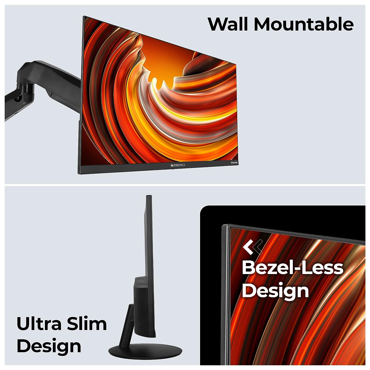 ZEBRONICS 22 inch 75Hz Monitor with FHD 1080p/ Free sync Support/ HDMI/ VGA/ 250 Nits max/ 16.7M Colors/ Built-in Speakers & Slim Bezel Less Design ZEB-S22A - Image 4