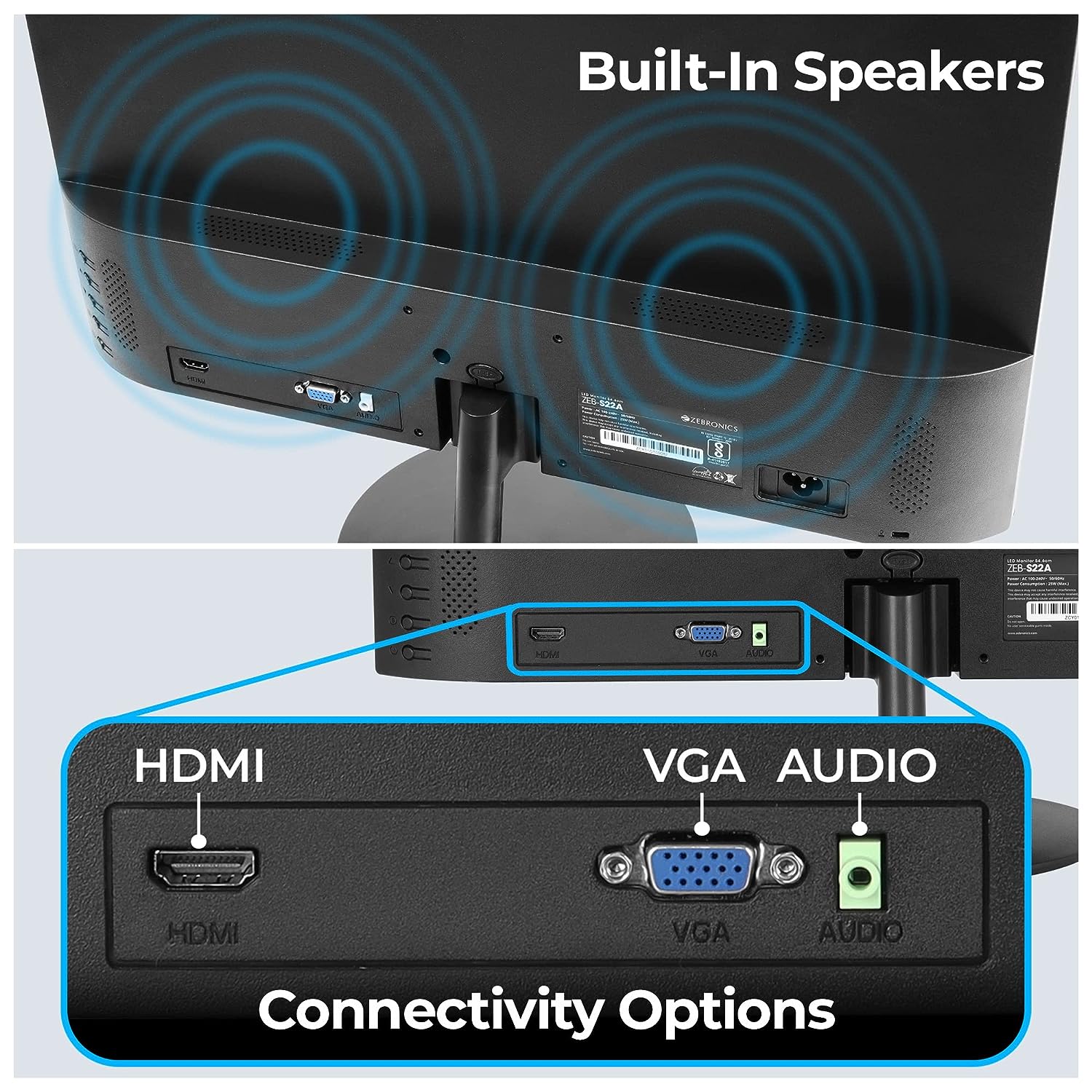 ZEBRONICS 22 inch 75Hz Monitor with FHD 1080p/ Free sync Support/ HDMI/ VGA/ 250 Nits max/ 16.7M Colors/ Built-in Speakers & Slim Bezel Less Design ZEB-S22A - Image 5