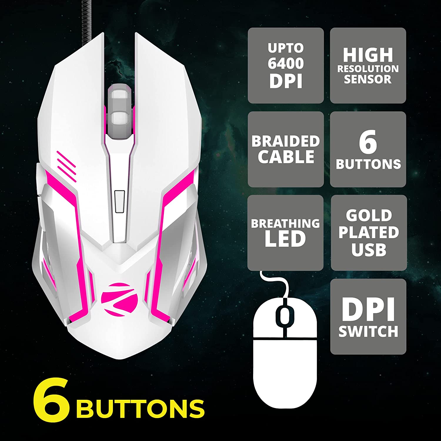 Zebronics Zeb-Transformer USB Gaming Keyboard and Mouse Set (USB, Braided Cable) White with Silver - Image 4