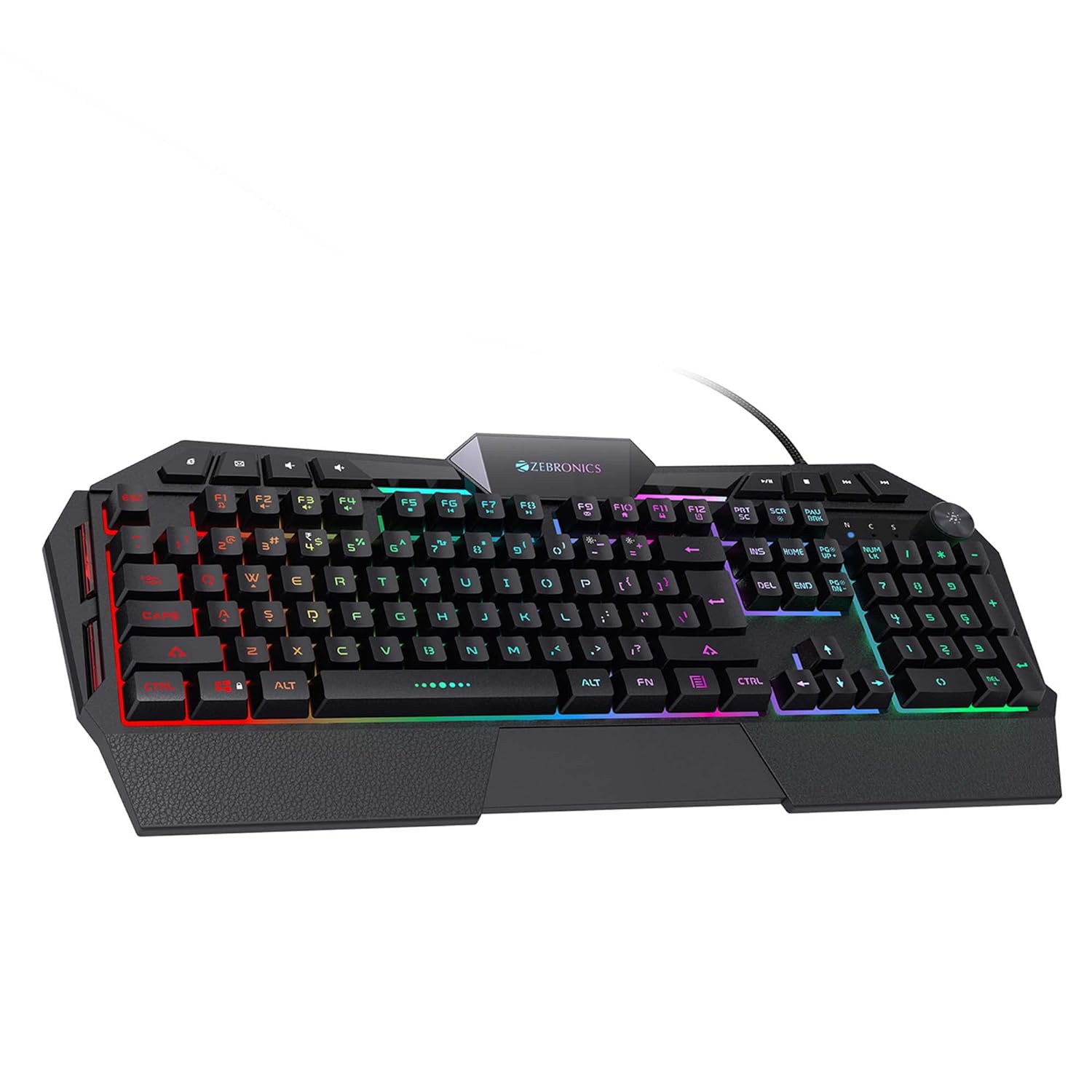 Zebronics Zeb-Transformer K4 Gaming Keyboard with 16 RGB Led Modes, 112 Keys, Multimedia, Hotkeys, 1.8 Meter Braided Cable, Double Injection Backlit Keycaps, Control Knob and Gold Plated USB (Black)