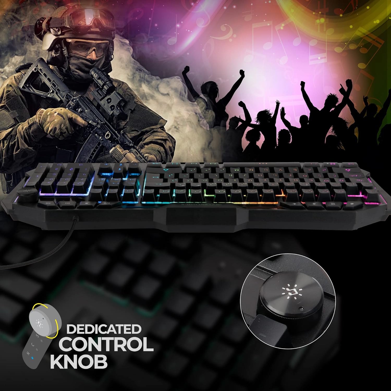 Zebronics Zeb-Transformer K4 Gaming Keyboard with 16 RGB Led Modes, 112 Keys, Multimedia, Hotkeys, 1.8 Meter Braided Cable, Double Injection Backlit Keycaps, Control Knob and Gold Plated USB (Black) - Image 3
