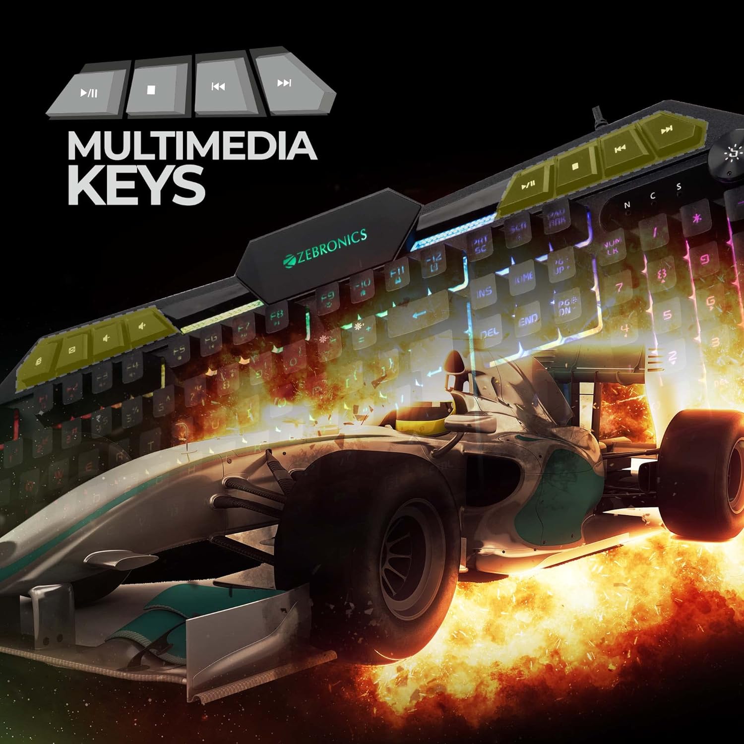 Zebronics Zeb-Transformer K4 Gaming Keyboard with 16 RGB Led Modes, 112 Keys, Multimedia, Hotkeys, 1.8 Meter Braided Cable, Double Injection Backlit Keycaps, Control Knob and Gold Plated USB (Black) - Image 5