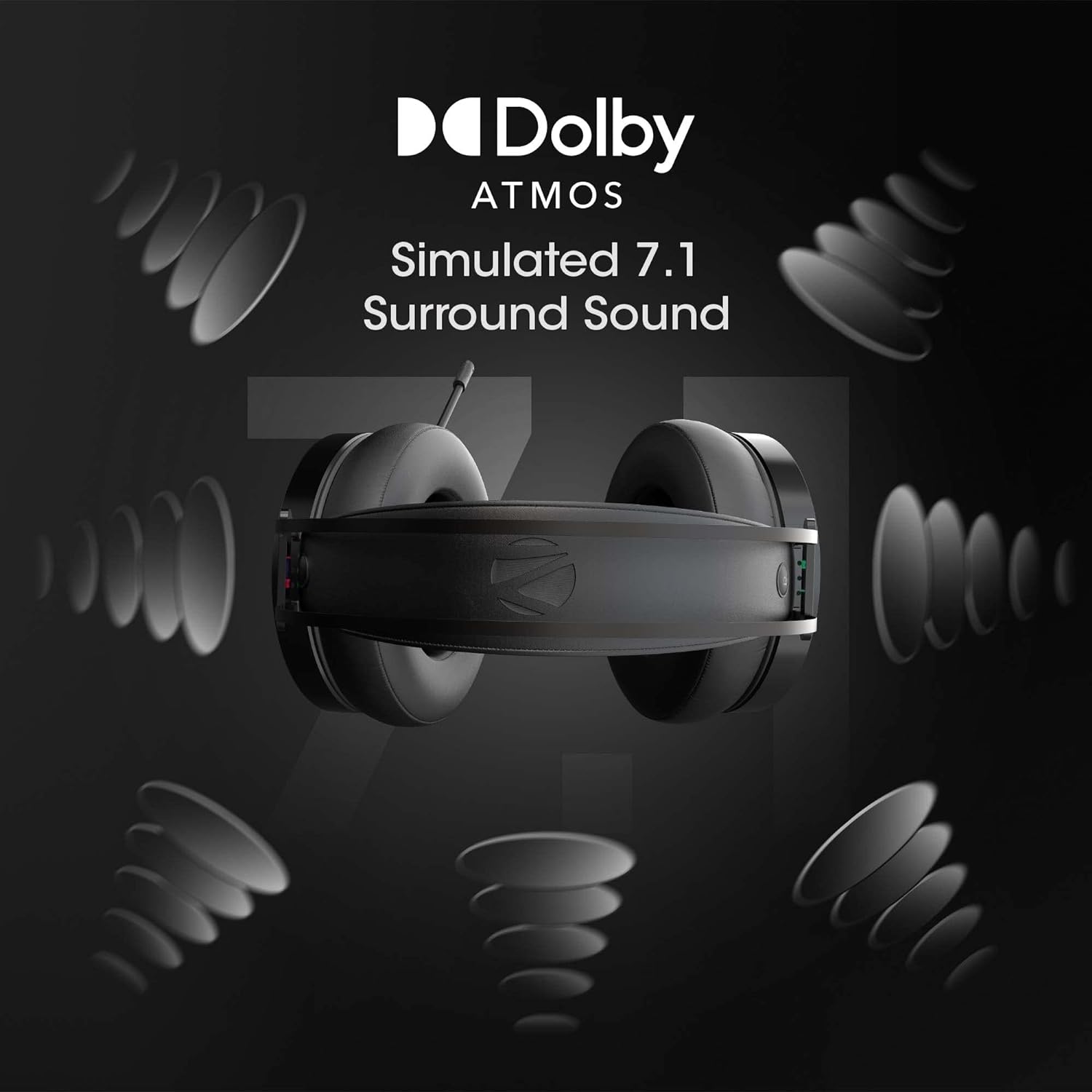 ZEBRONICS Zeb-Blitz USB Gaming Wired On Ear Headphones with Mic with Dolby Atmos/ RGB Led/ Windows Software/ Simulated 7.1 Surround Sound/ 2.4 Meter Braided Cable Flexible Padded Ear Cushions (Black) - Image 3