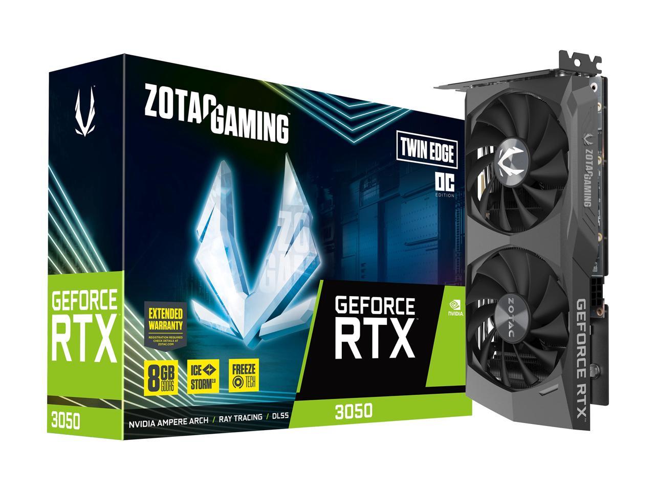 ZOTAC GAMING GeForce RTX 3050 Twin Edge OC 8GB GDDR6 128-Bit Dual Fan Graphics Card (ZT-A30500H-10M)